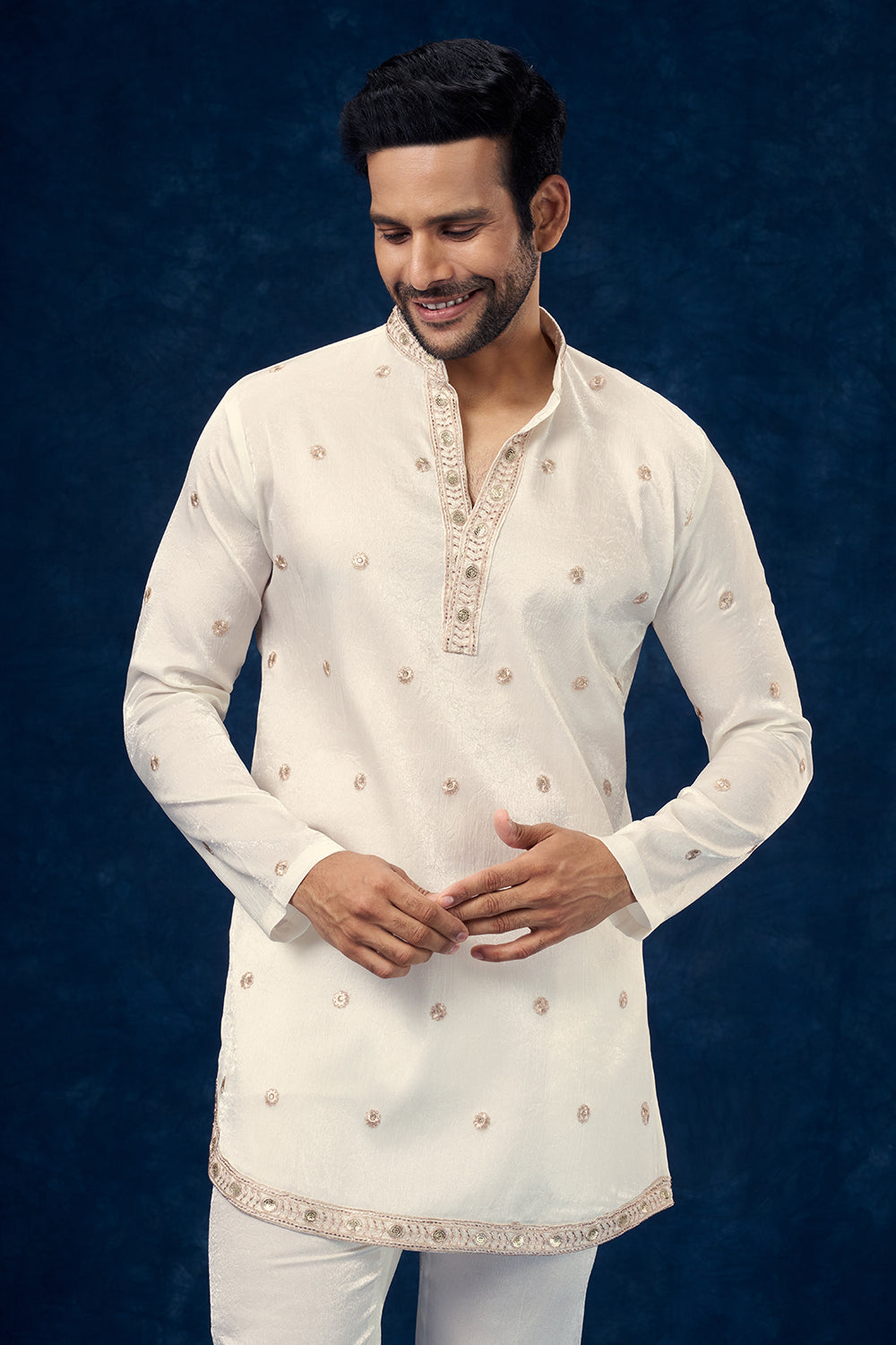 Off White Premium Crepe Mens Jodhpuri Set with Zari Work
