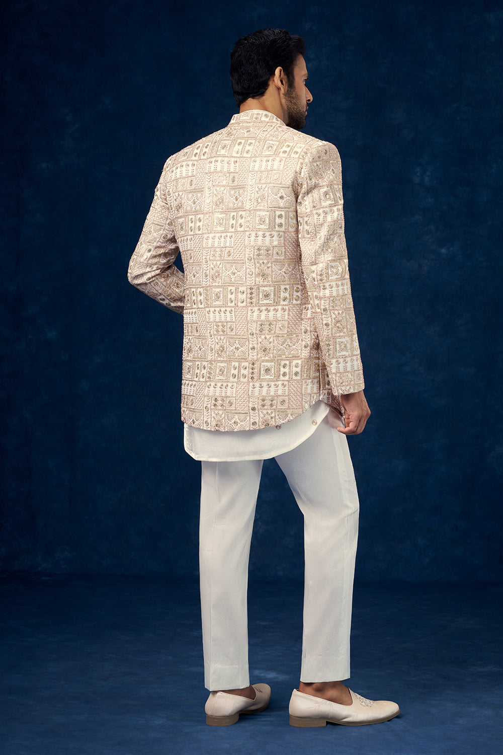 Off White Premium Crepe Mens Jodhpuri Set with Zari Work