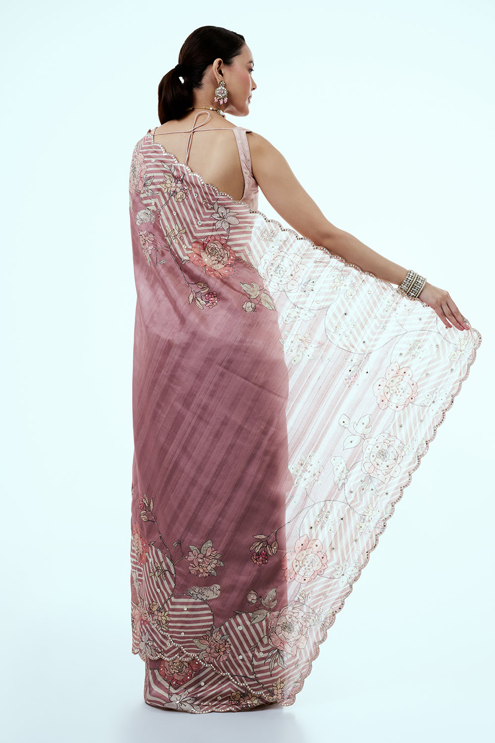 Old Rose Pink Tussar Silk Saree with Sequins Work