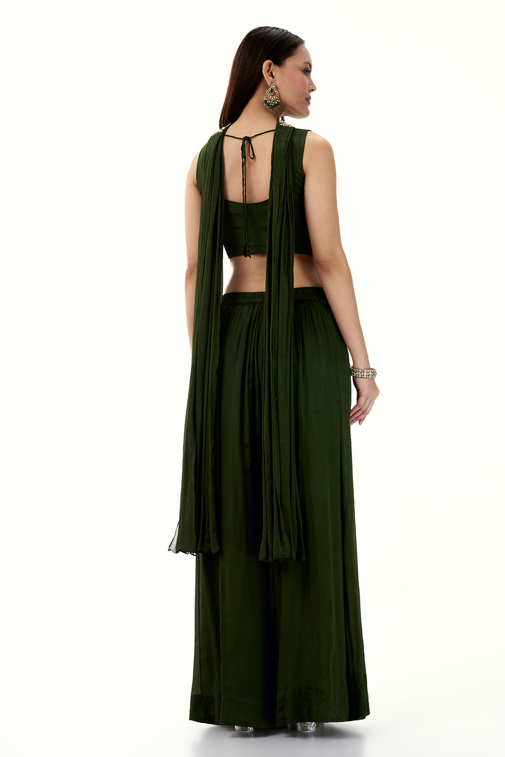 Olive Green Crepe Set with Zari and Cutdana Work