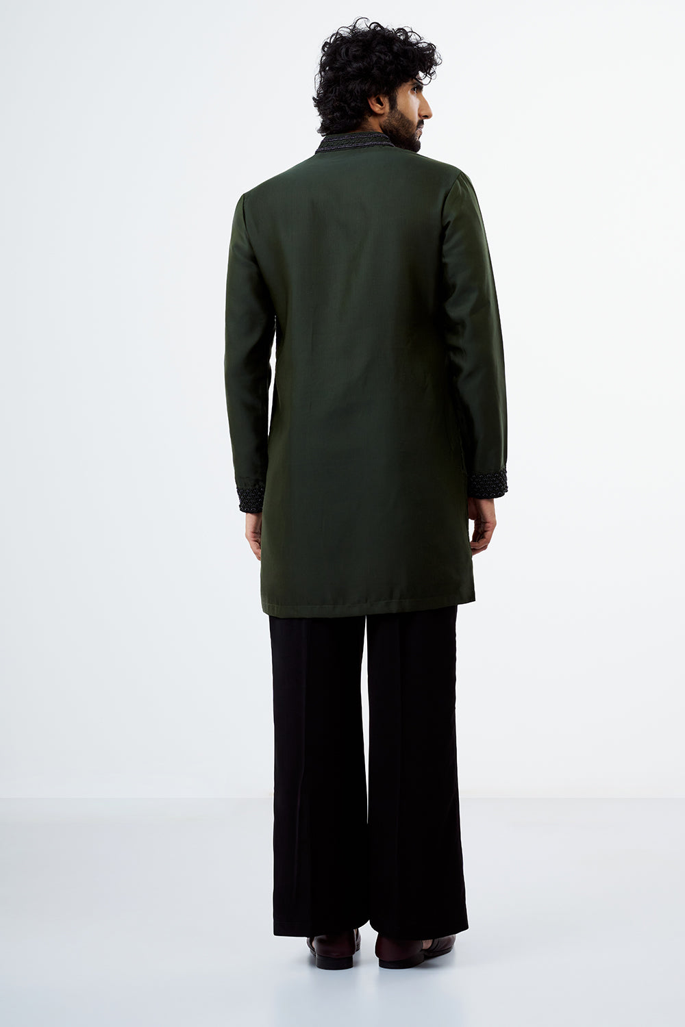 Olive Green Embroidered Polyester Men's Kurta Set