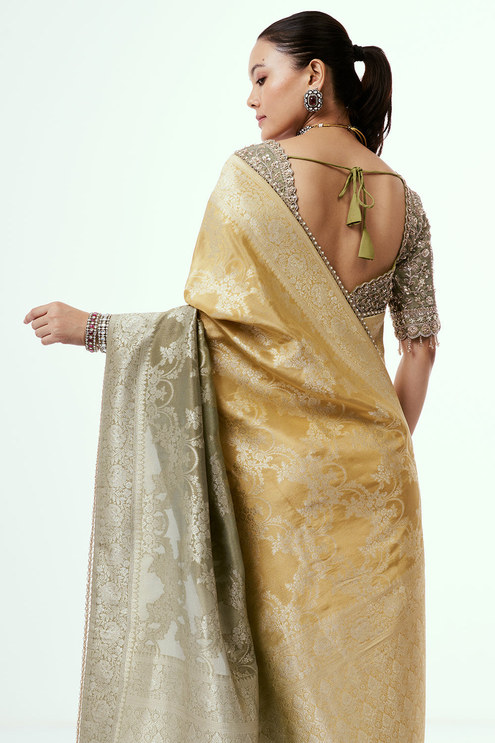 Ombre Banarasi Tissue Silk Ready-to-Wear Saree and Stitched Blouse
