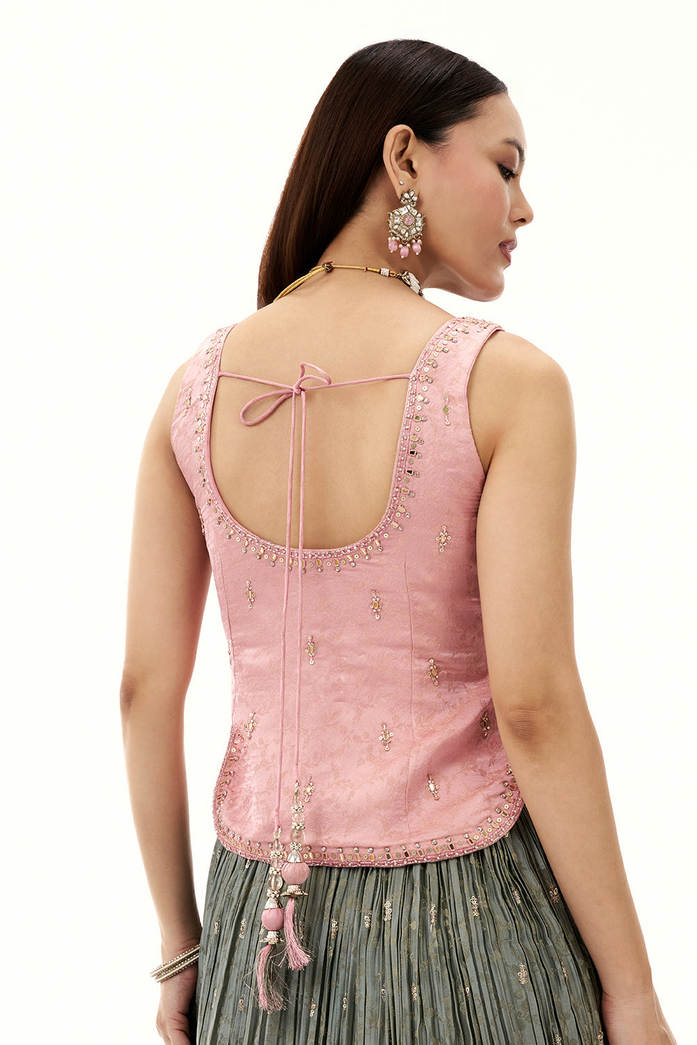 Ombre Grey and Pink Jacquard Lehenga with Mirror and Sequin Work