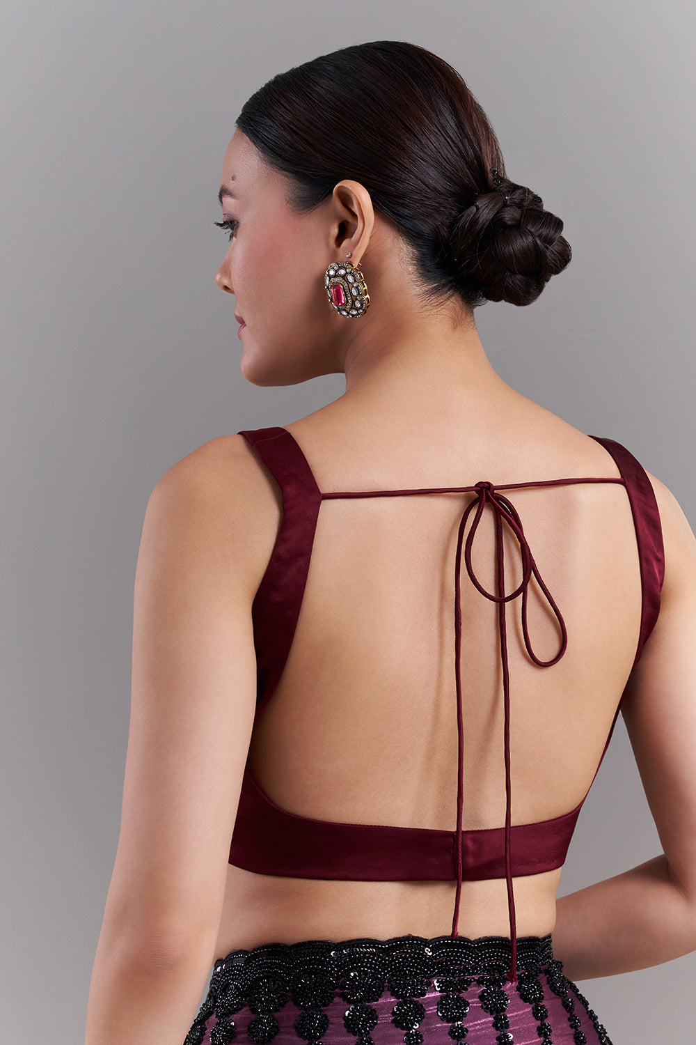 Ombré Purple and Copper Shimmer Satin Organza Embellished Saree and Stitched Blouse