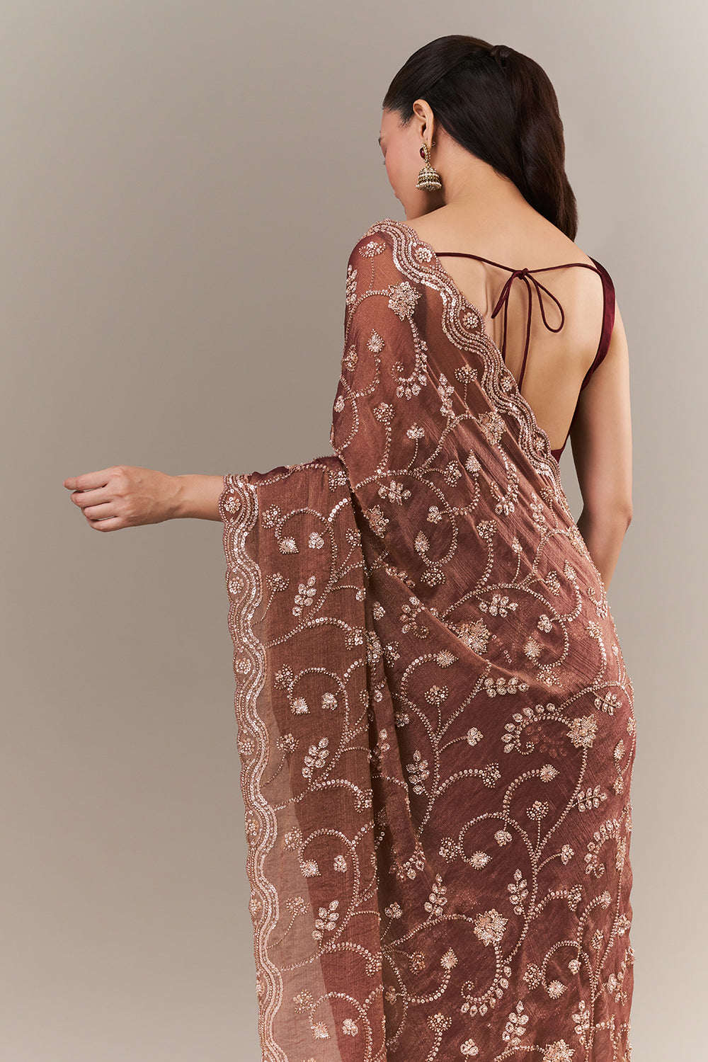 Onion Pink Shimmer Crush Saree with Sequin and Cutdana Work