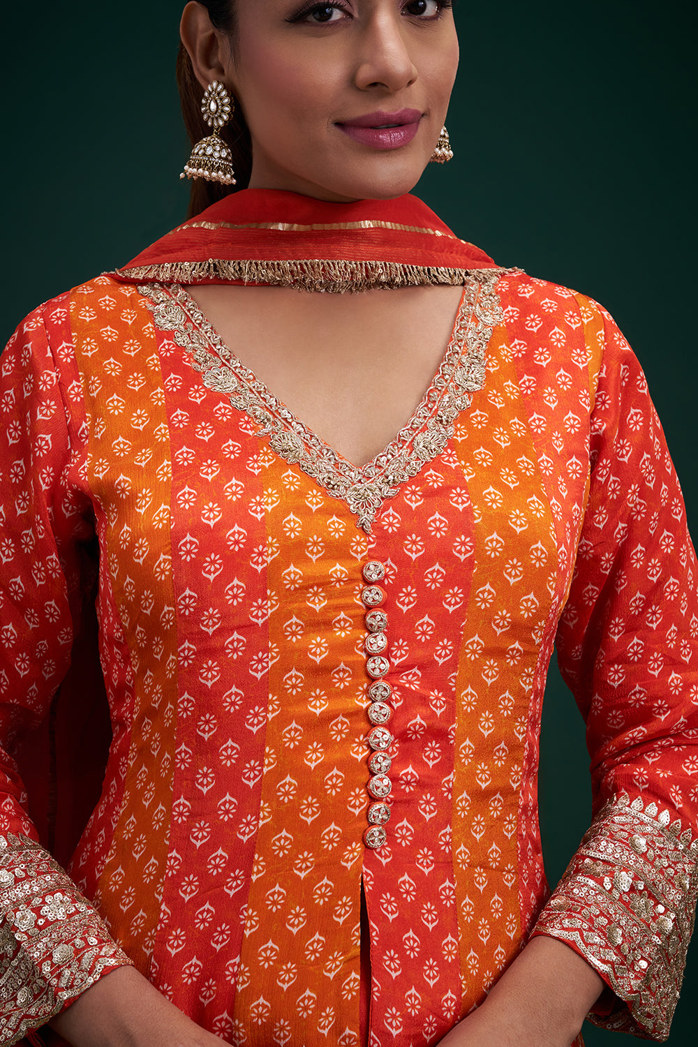 Orange Chiffon Anarkali Suit with Zardozi and Sequin Embroidery