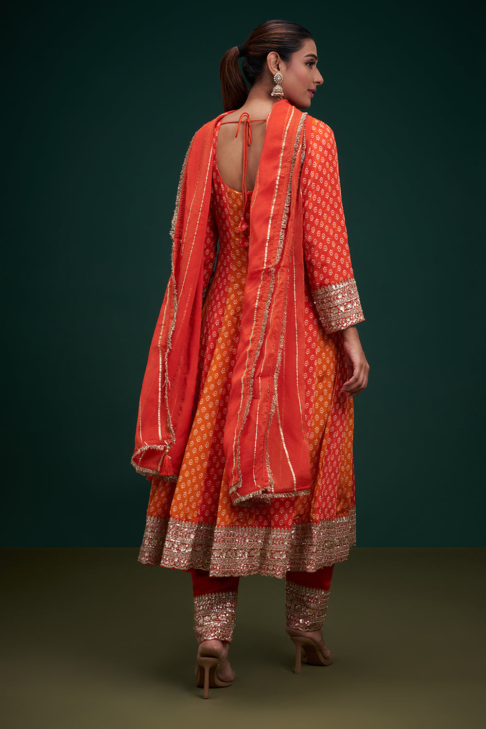 Orange Chiffon Anarkali Suit with Zardozi and Sequin Embroidery