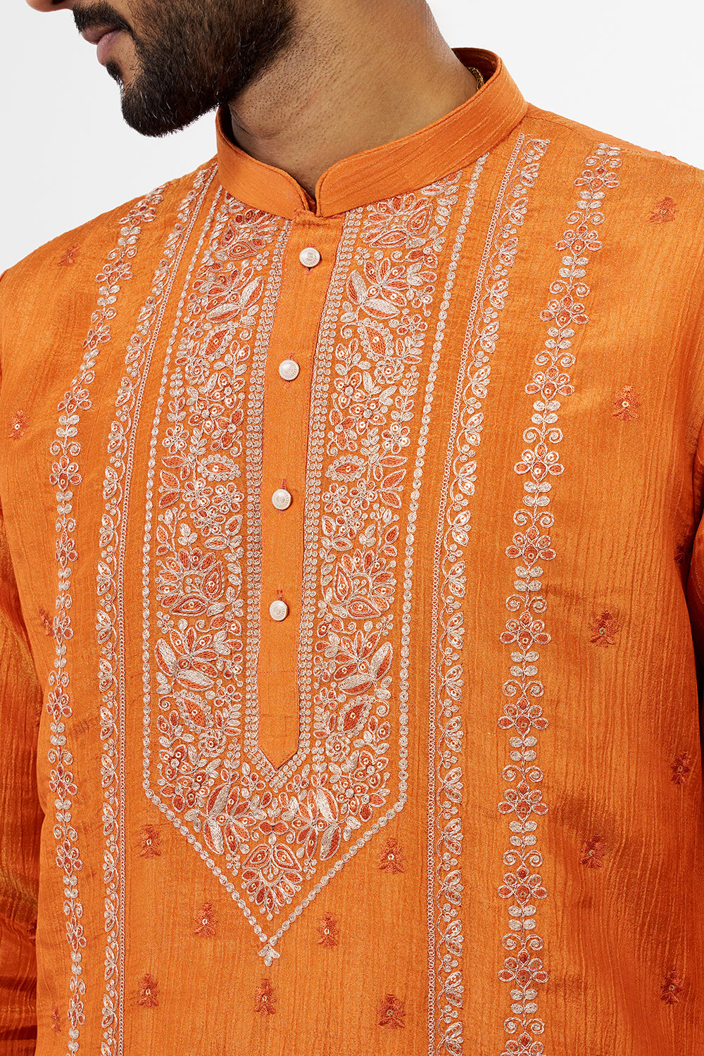 Orange Embroidered Men's Kurta Set