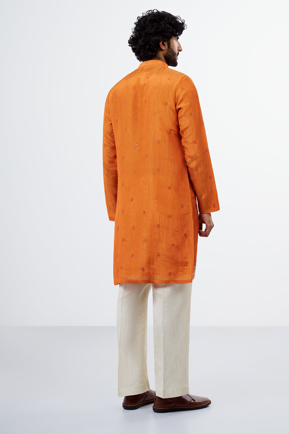Orange Embroidered Men's Kurta Set