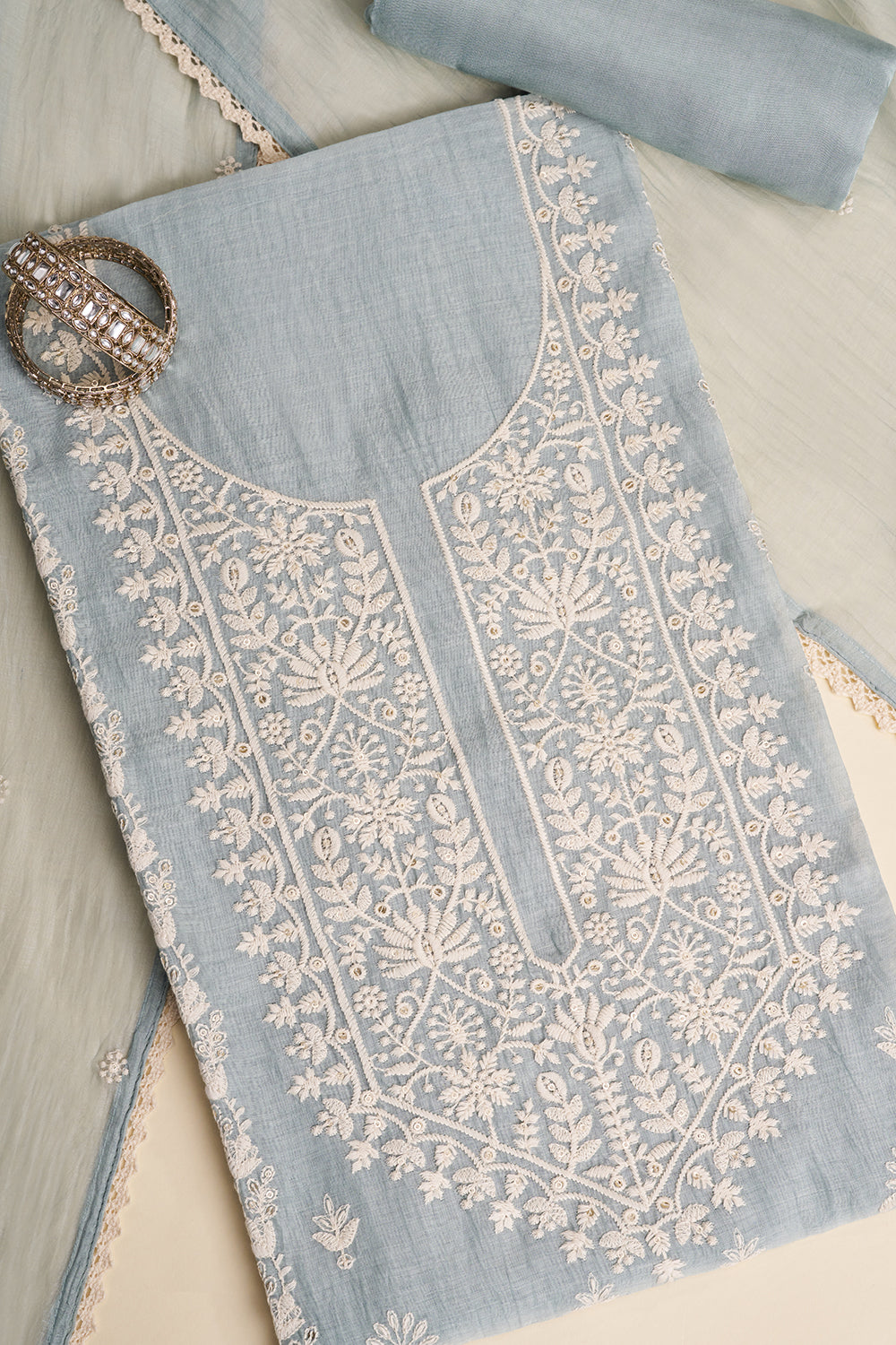 Light Blue Resham Embroidered Unstitched Suit Set