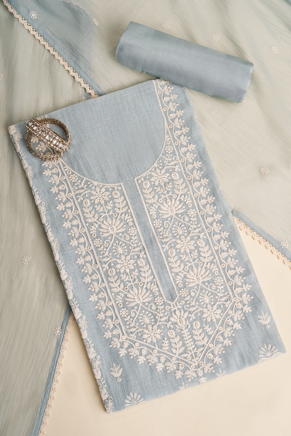 Light Blue Resham Embroidered Unstitched Suit Set