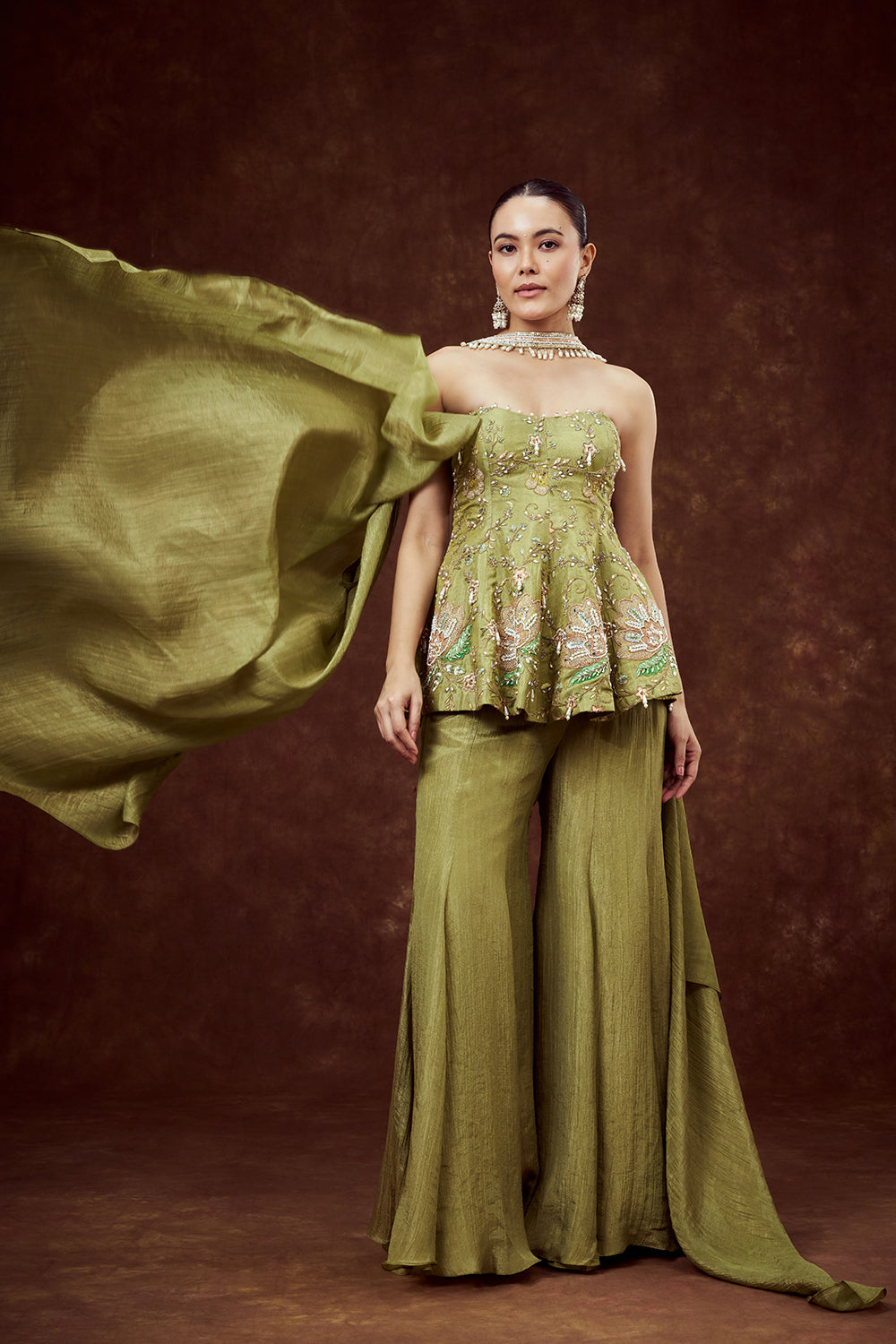 Parrot Green Coord Set with Tube Top and Palazzo Pants