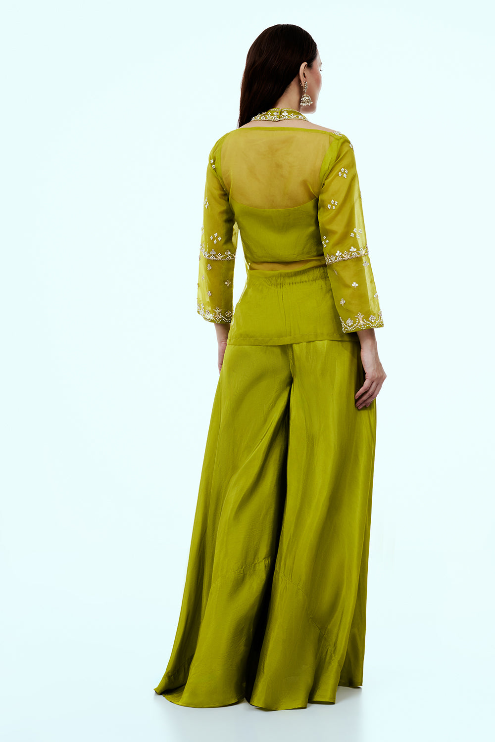 Parrot Green Uppada Silk Suit Set with Zardosi Work