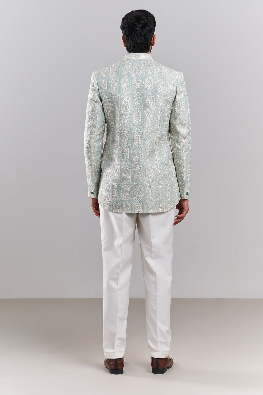 Pastel Blue Tissue Silk Embroidered Jodhpuri Set