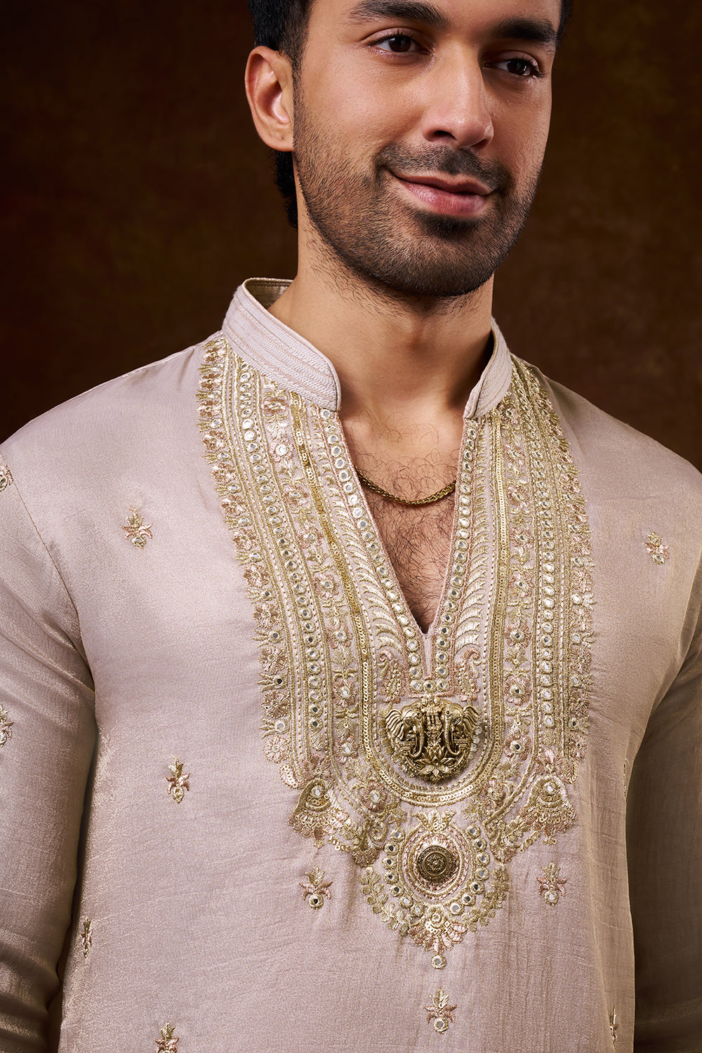 Pastel Lavender Tissue Silk Men's Kurta Set with Mirror Work