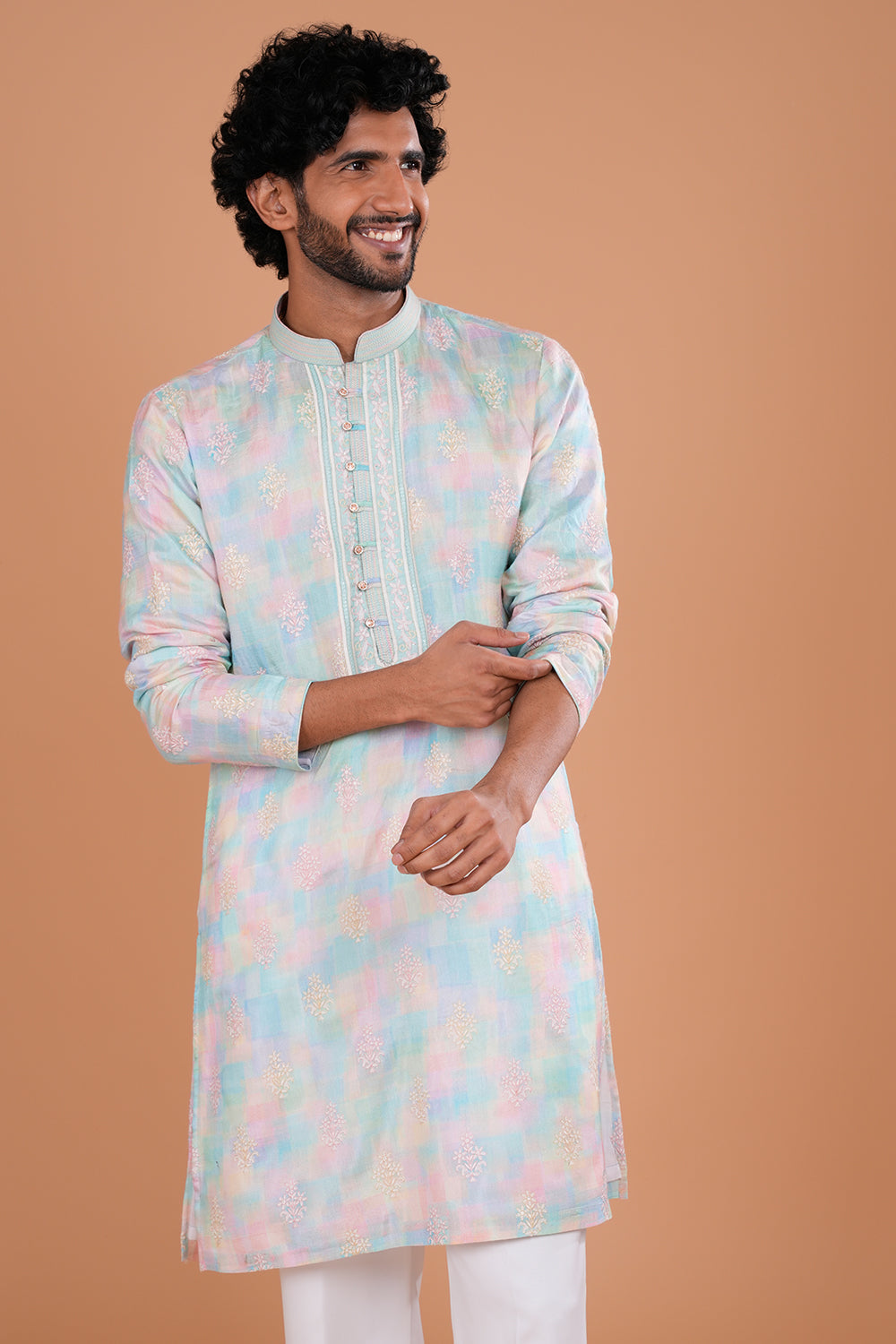 Pastel Multi Embroidered Festive Kurta