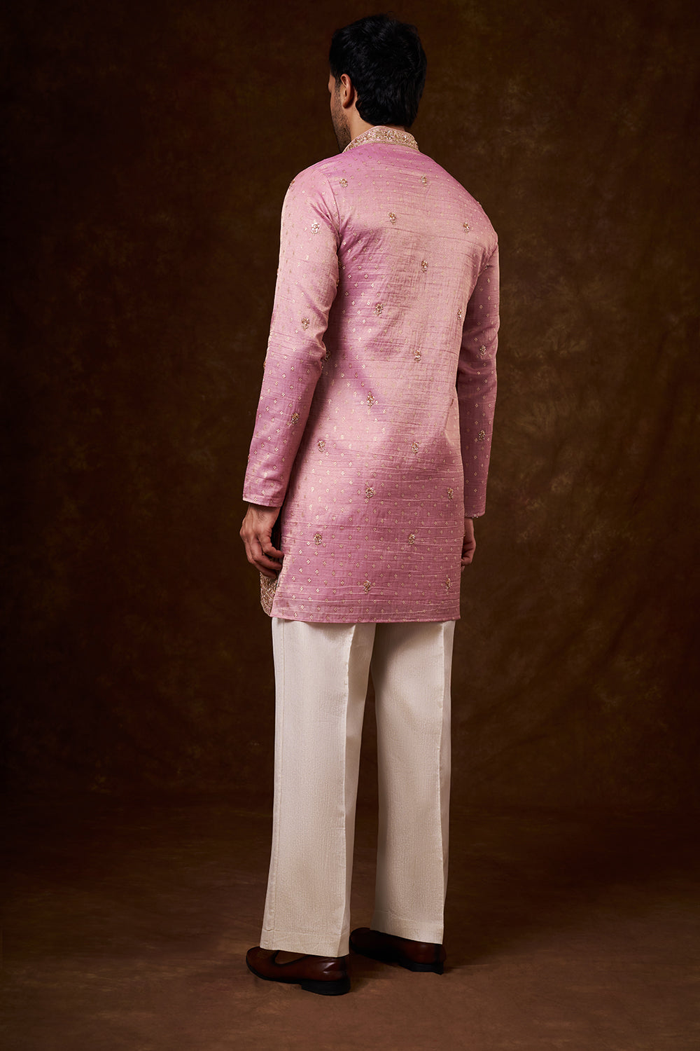 Pastel Pink Tissue Silk Men's Kurta Set with Cutdana Work