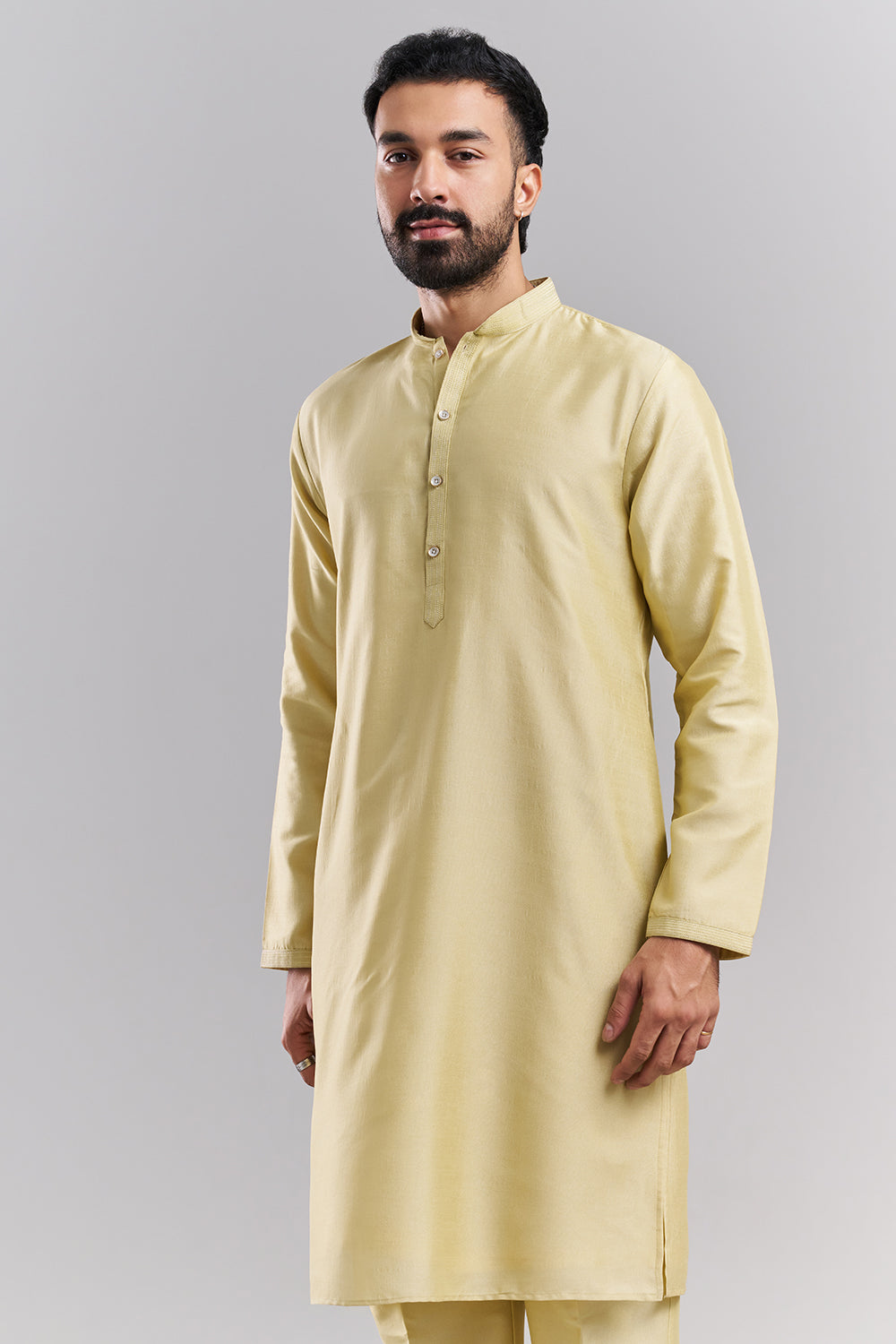 Pastel Yellow Nokia Silk Men’s Kurta with Embroidered Jacket