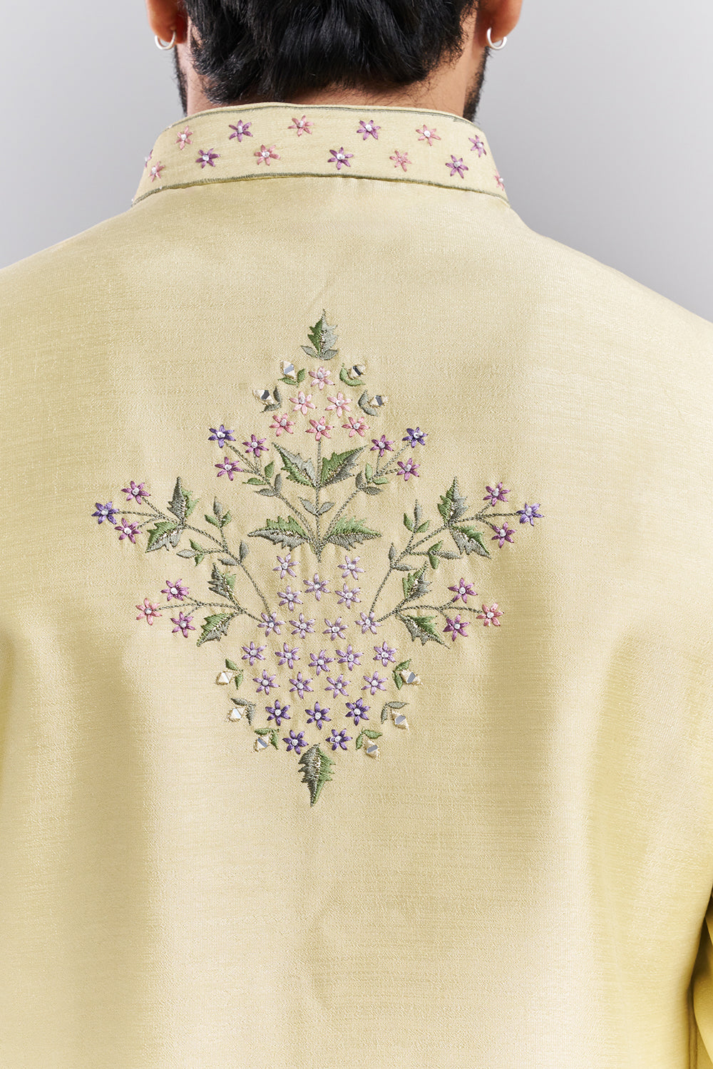 Pastel Yellow Nokia Silk Men’s Kurta with Embroidered Jacket