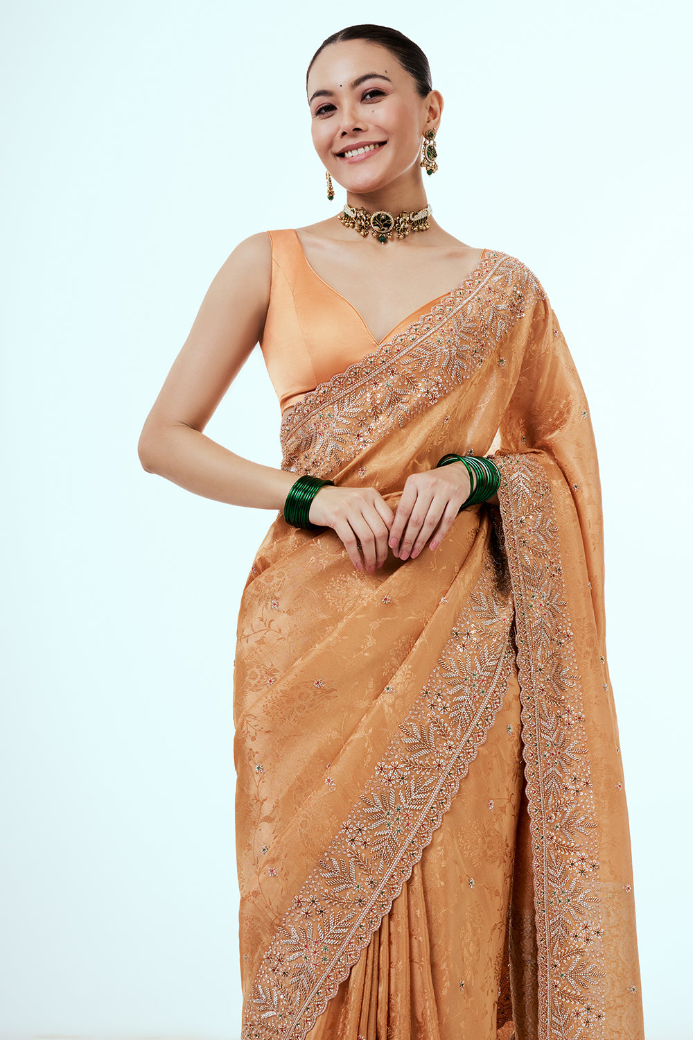 Peach Art Silk Saree with Hand Work