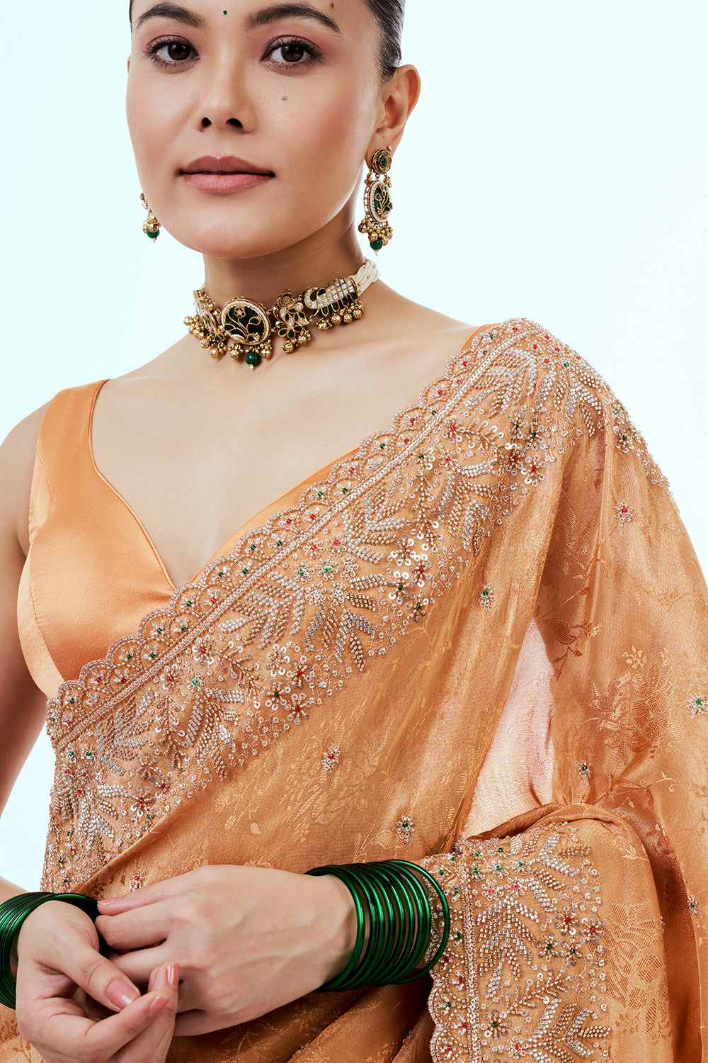 Peach Art Silk Saree with Hand Work