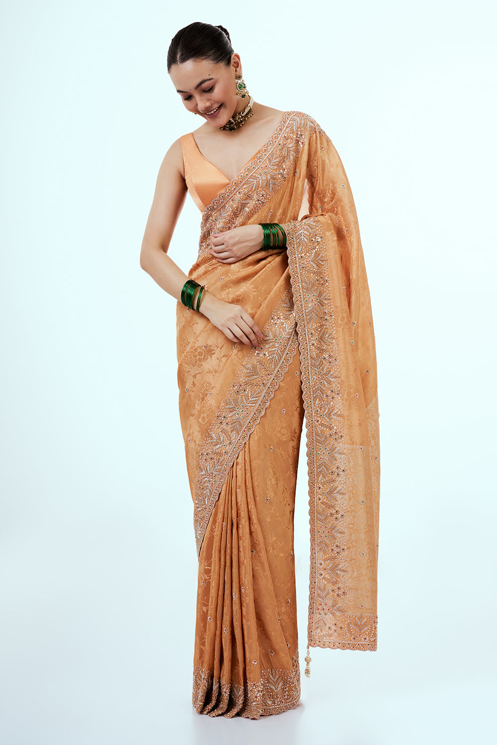 Peach Art Silk Saree with Hand Work
