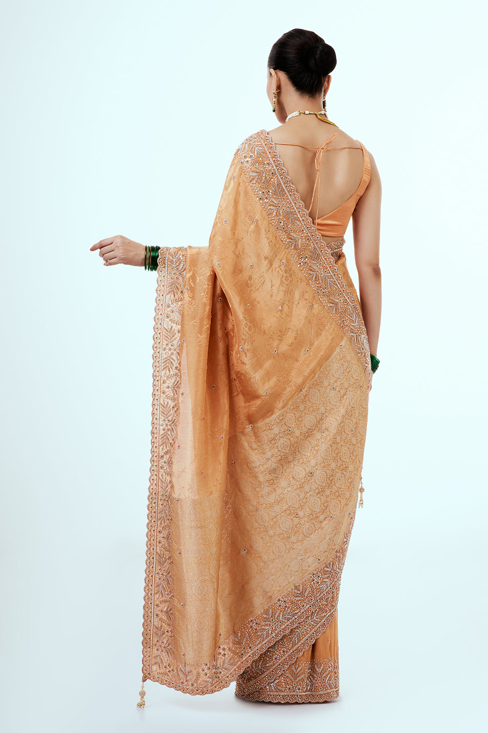 Peach Art Silk Saree with Hand Work