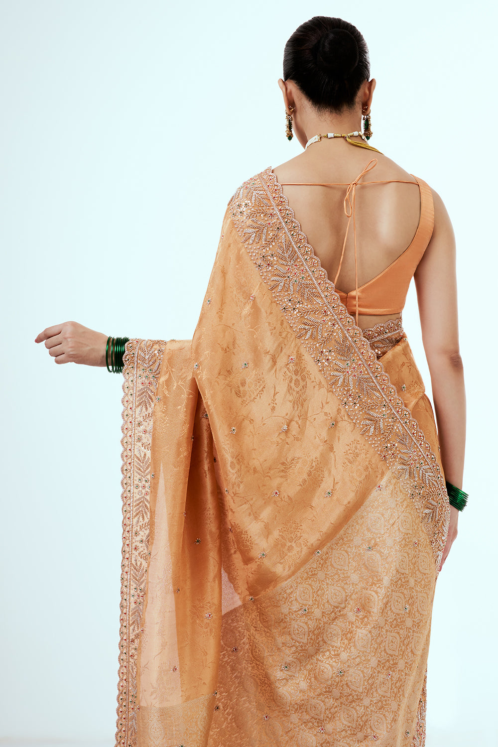 Peach Art Silk Saree with Hand Work