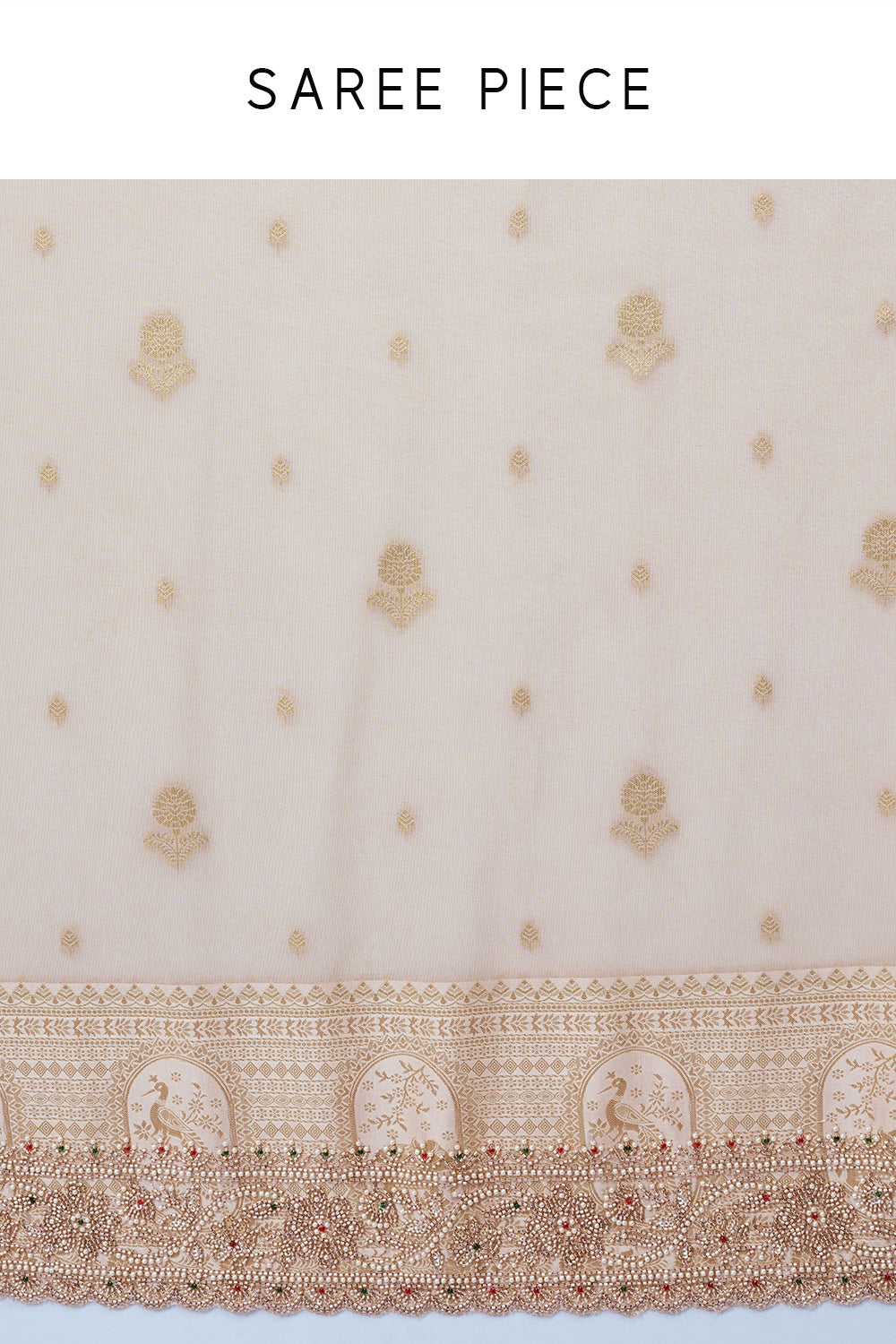 Peach Brocade Embellished Saree with Zari Work