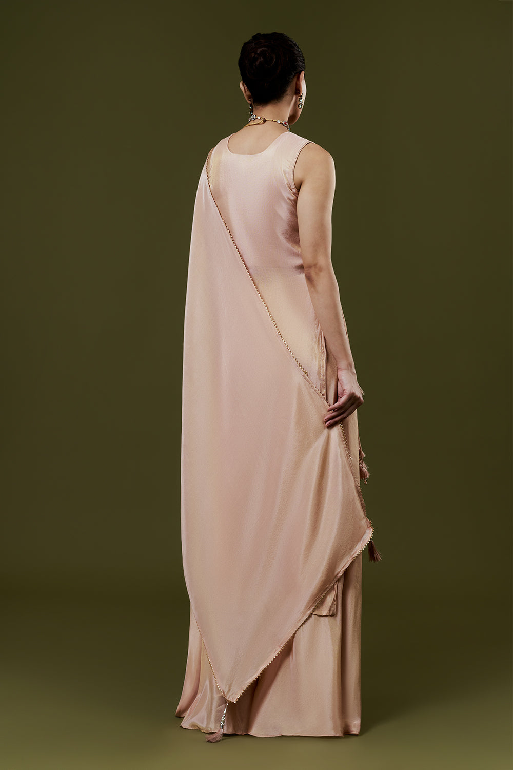 Peach Shimmer Tissue Palazzo Suits With Resham and Cutdana Work