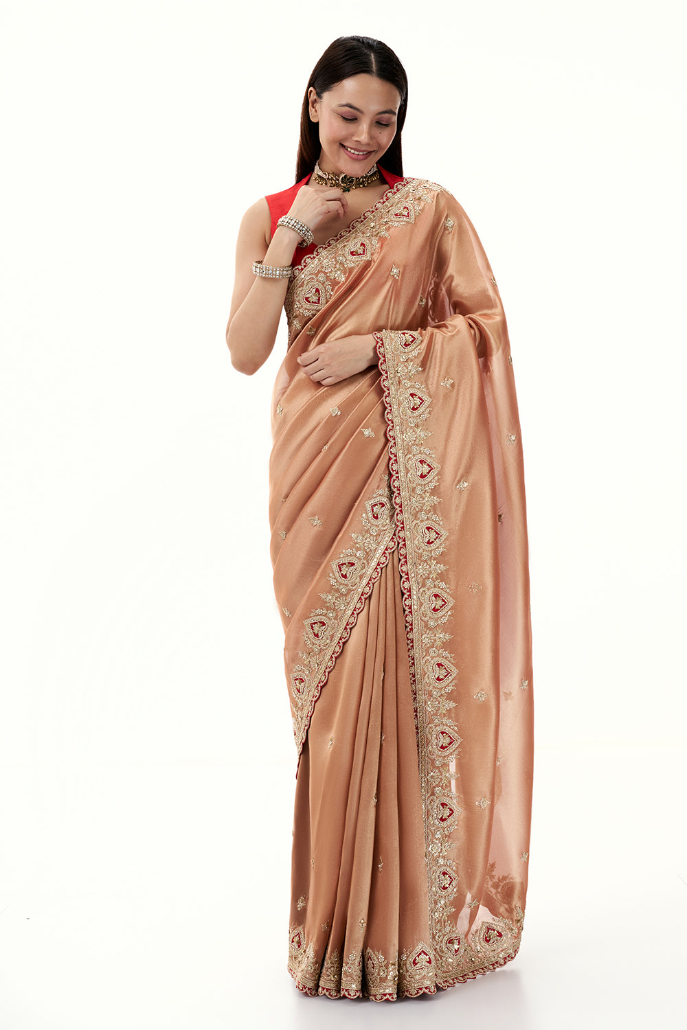Peach Tissue Silk Saree with Sequin and Zari Work