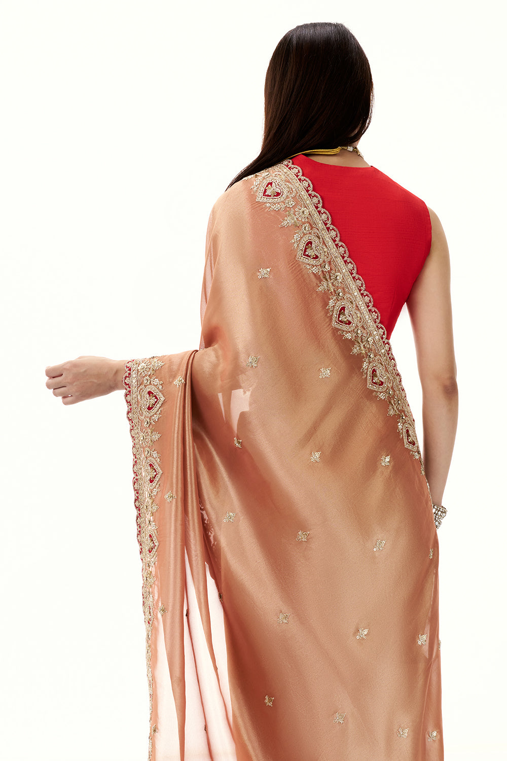 Peach Tissue Silk Saree with Sequin and Zari Work