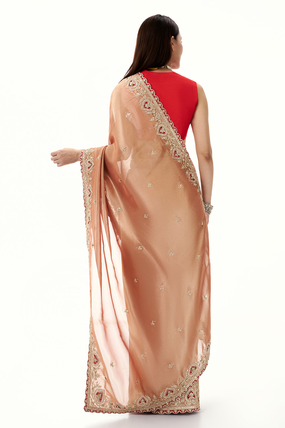 Peach Tissue Silk Saree with Sequin and Zari Work