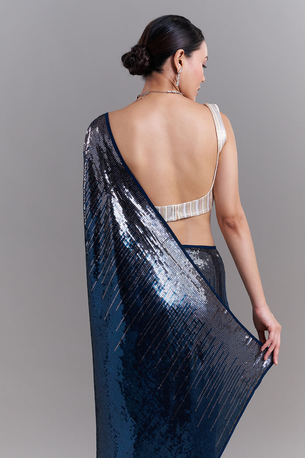 Peacock Blue Georgette Saree with Sequin Detailing