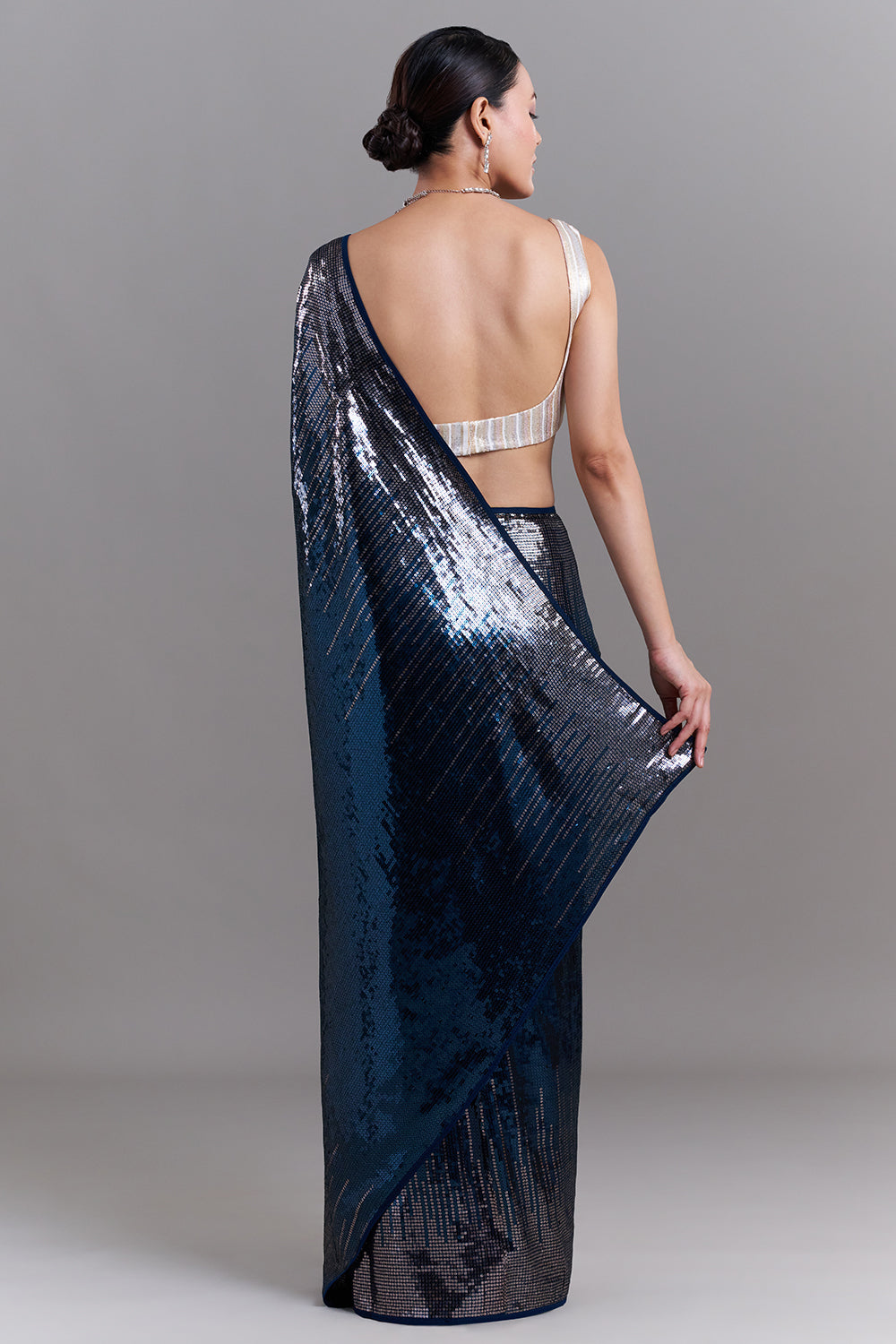 Peacock Blue Georgette Saree with Sequin Detailing