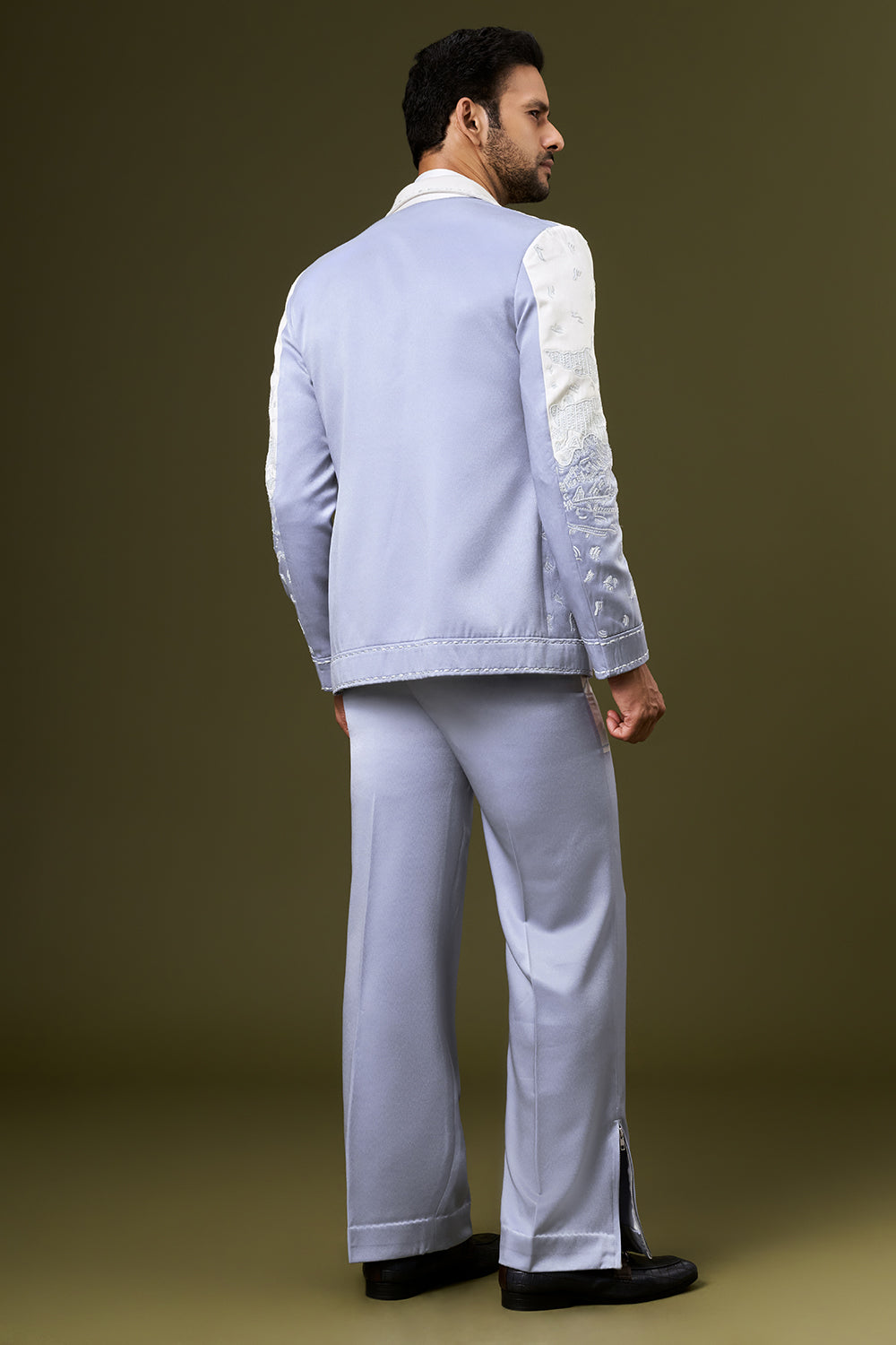 Periwinkle Blue Ombre Satin Mens Indo Western Set with Cut Dana Work