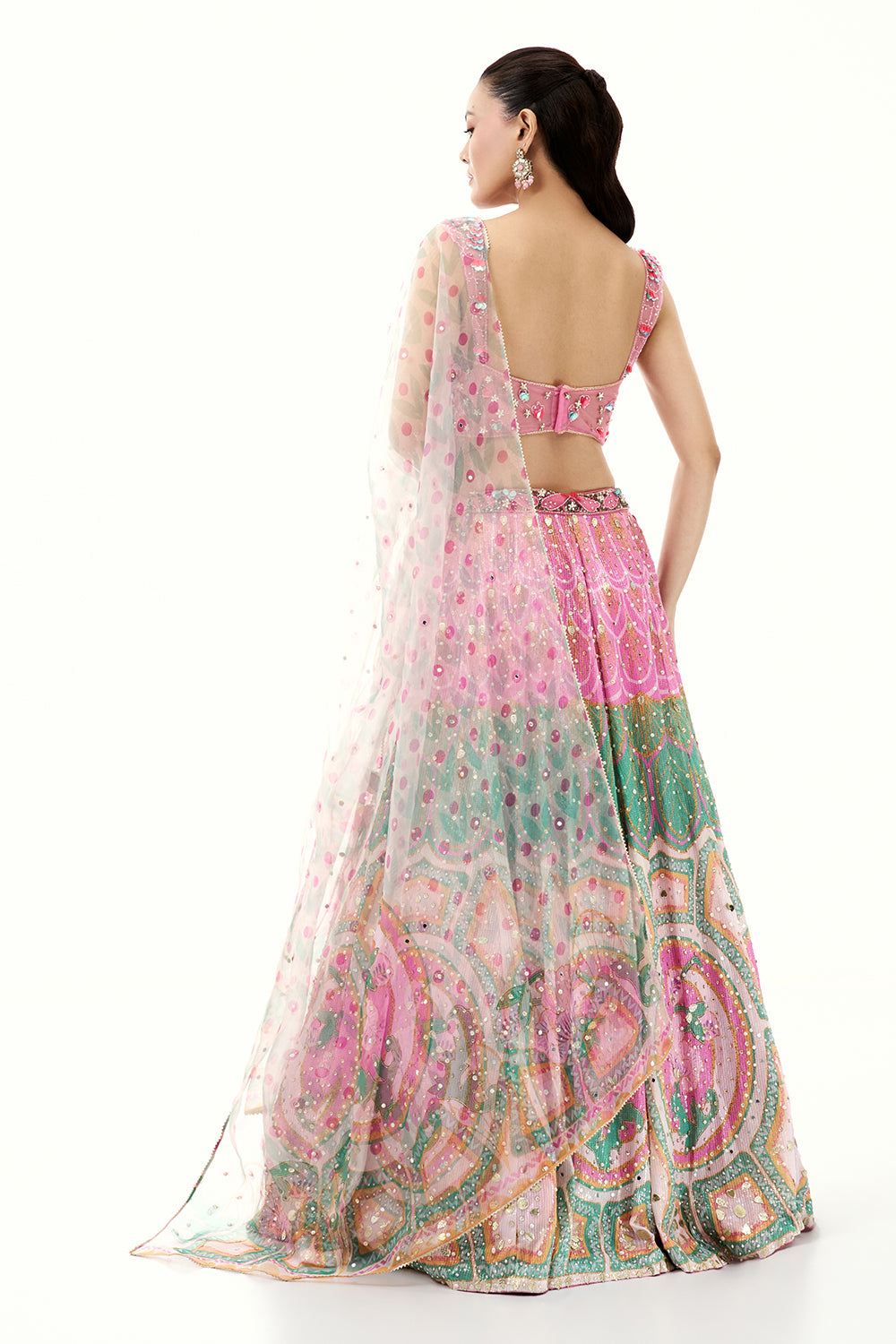Pink 3D Floral Sequins Lehenga with Tassels