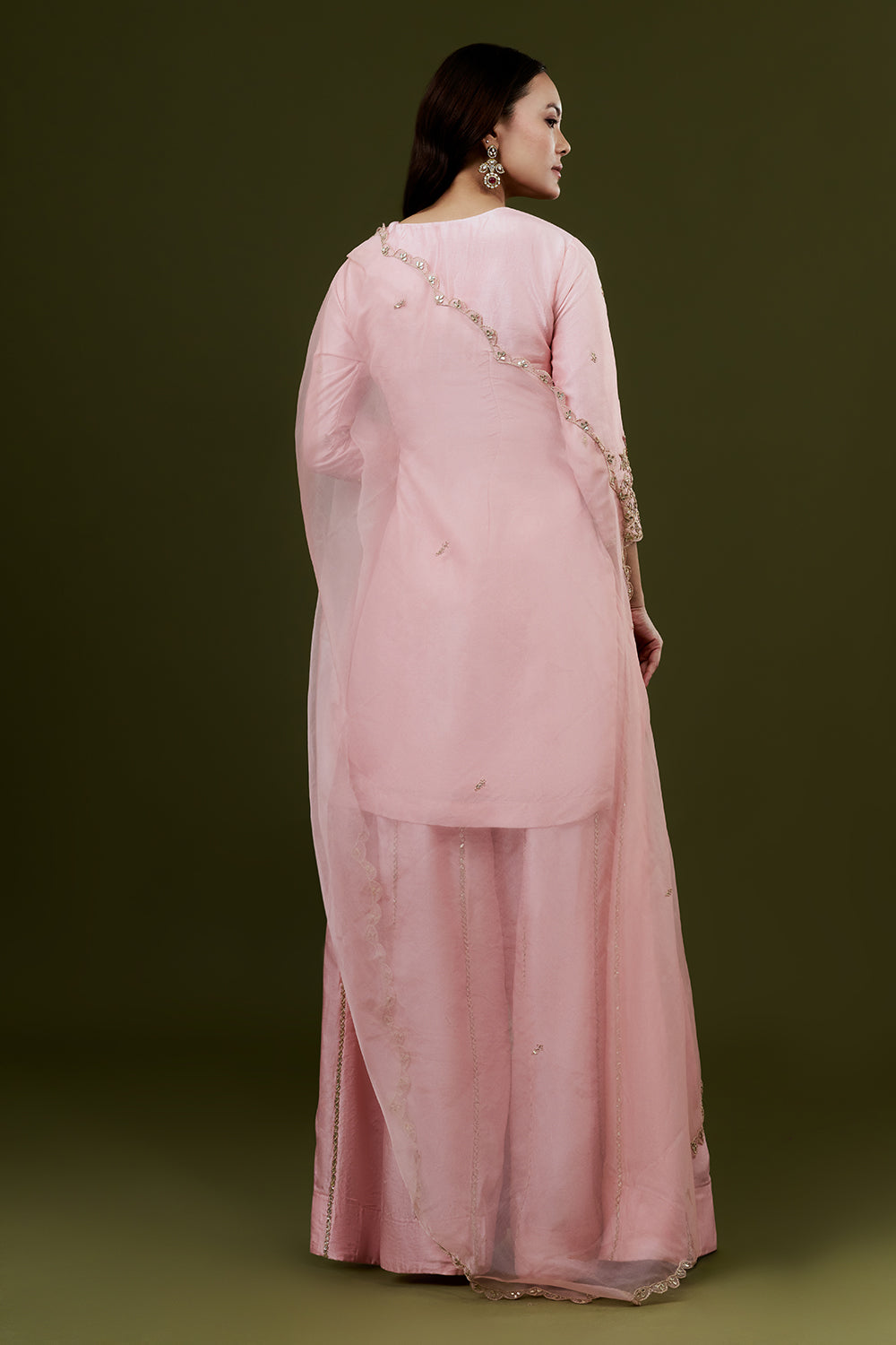 Pink Art Silk Palazzo Suit Set with Zardosi Work