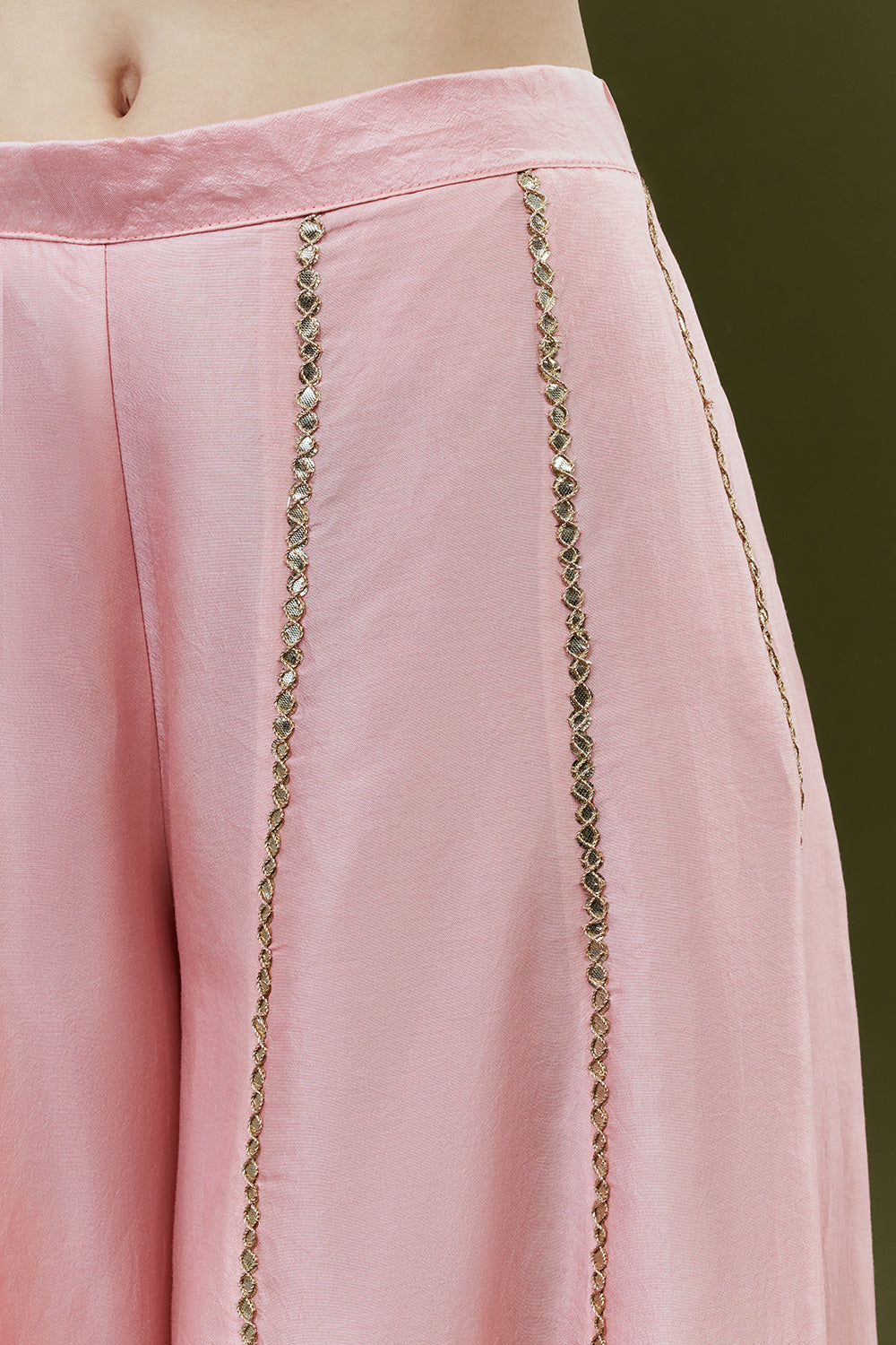 Pink Art Silk Palazzo Suit Set with Zardosi Work