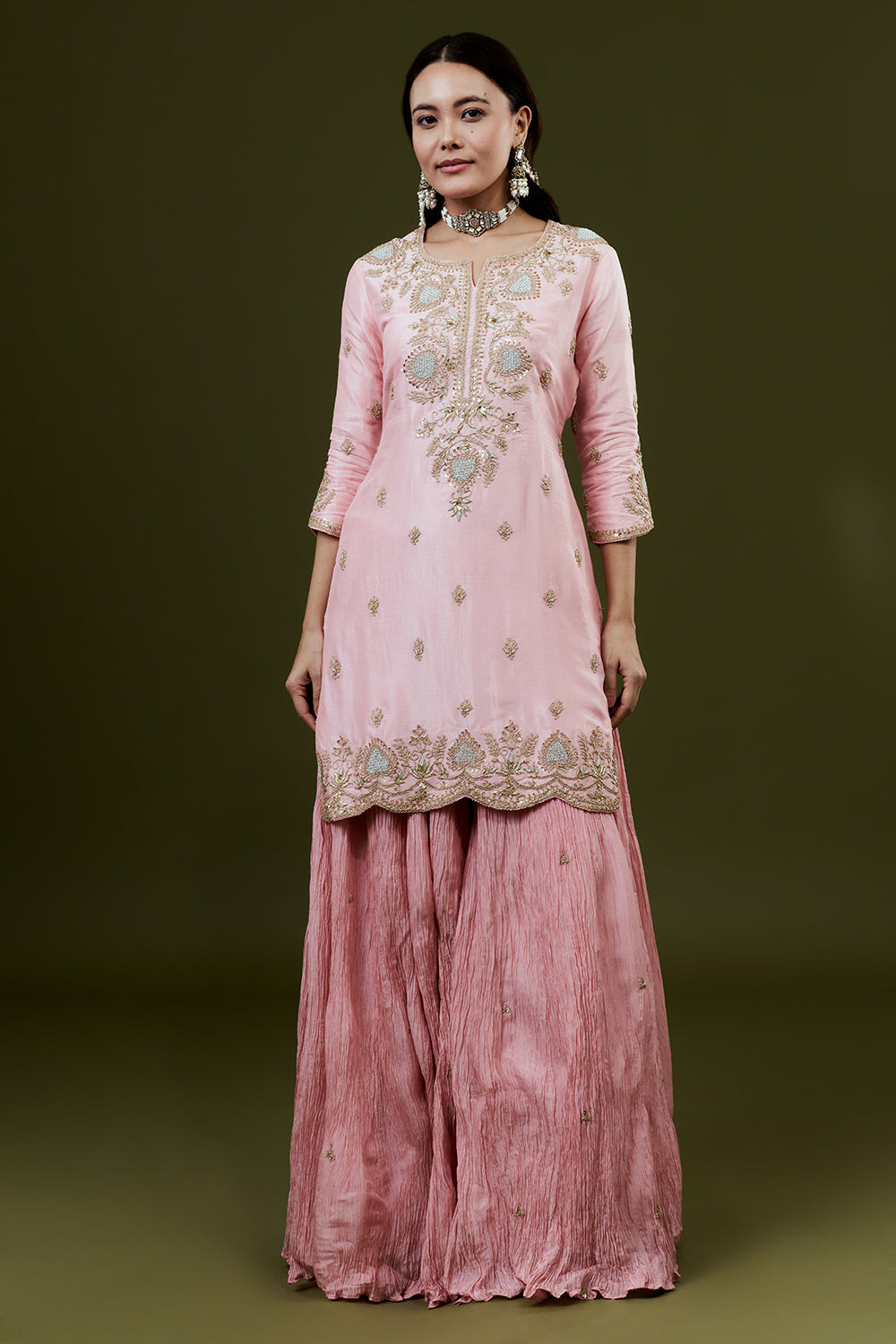 Pink Art Silk Suit Set with Zardosi Work