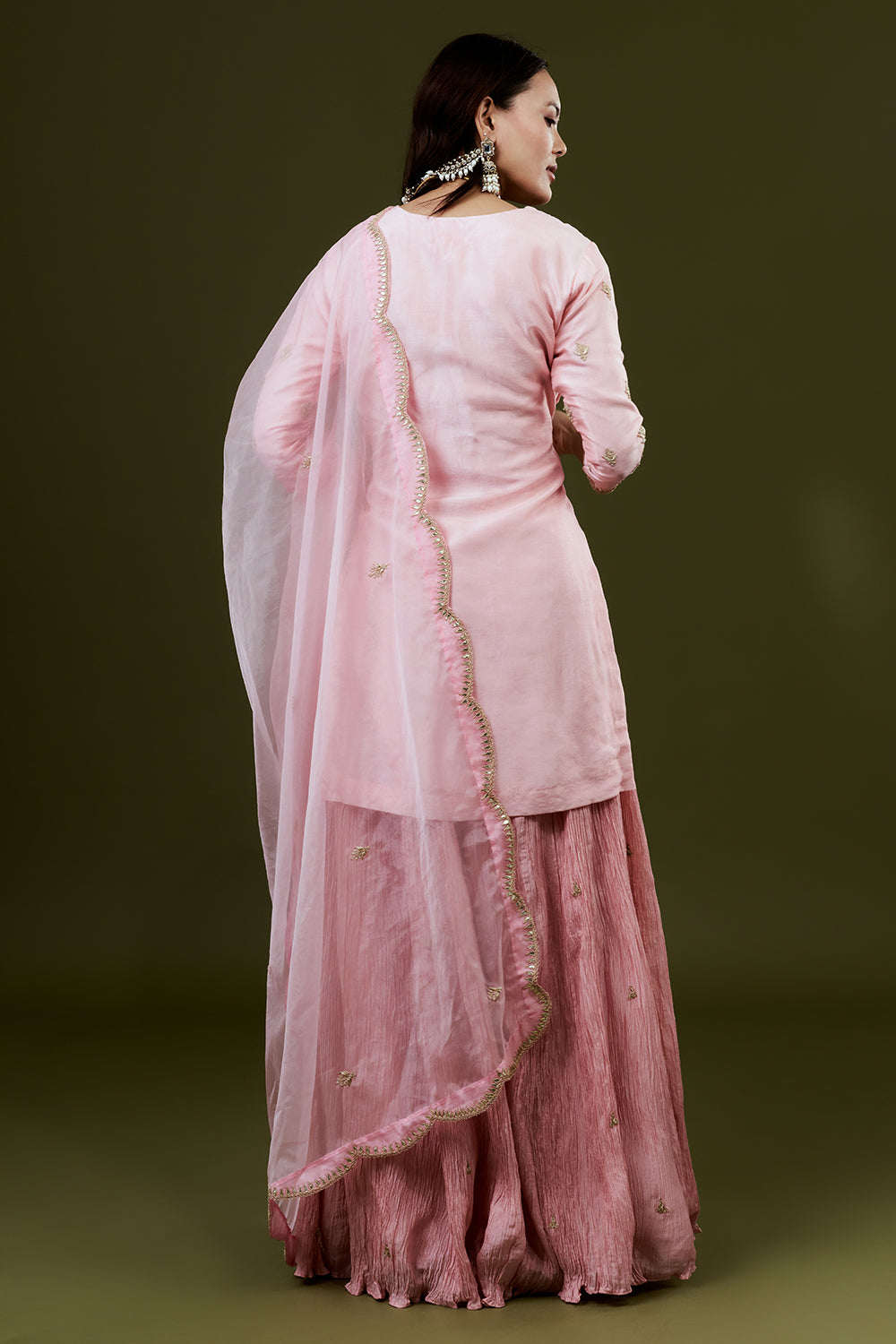 Pink Art Silk Suit Set with Zardosi Work