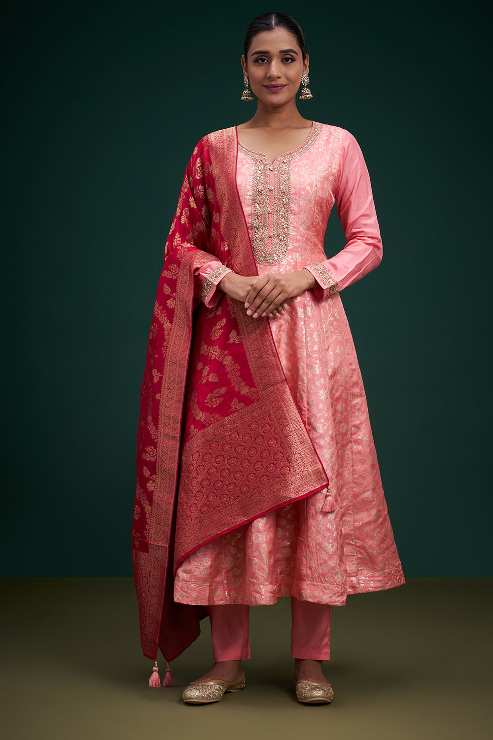 Pink Banarasi Silk Salwar Suit with Sequin Work