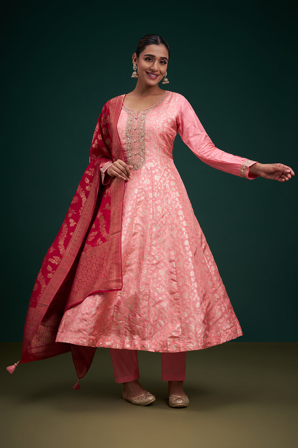 Pink Banarasi Silk Salwar Suit with Sequin Work