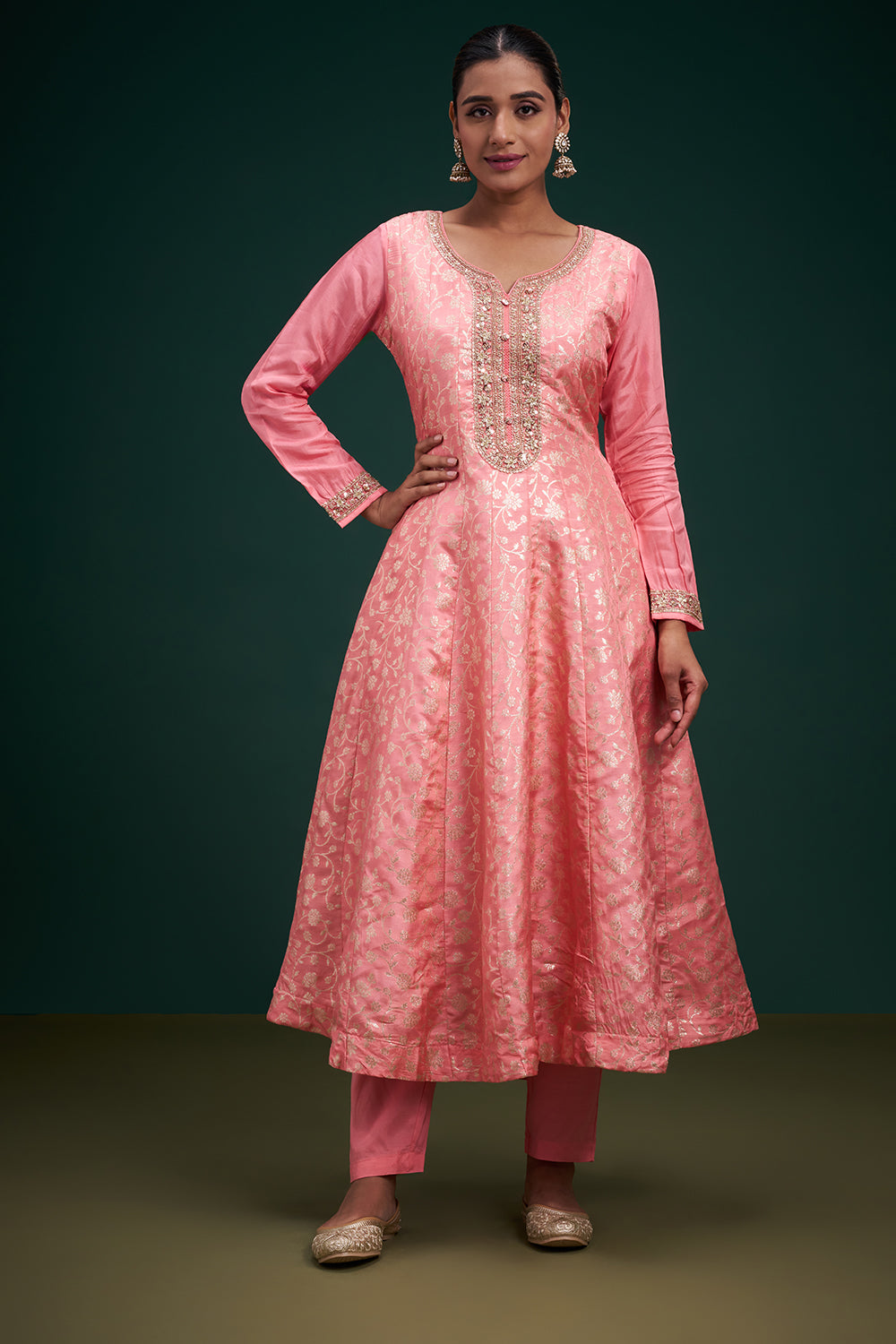 Pink Banarasi Silk Salwar Suit with Sequin Work