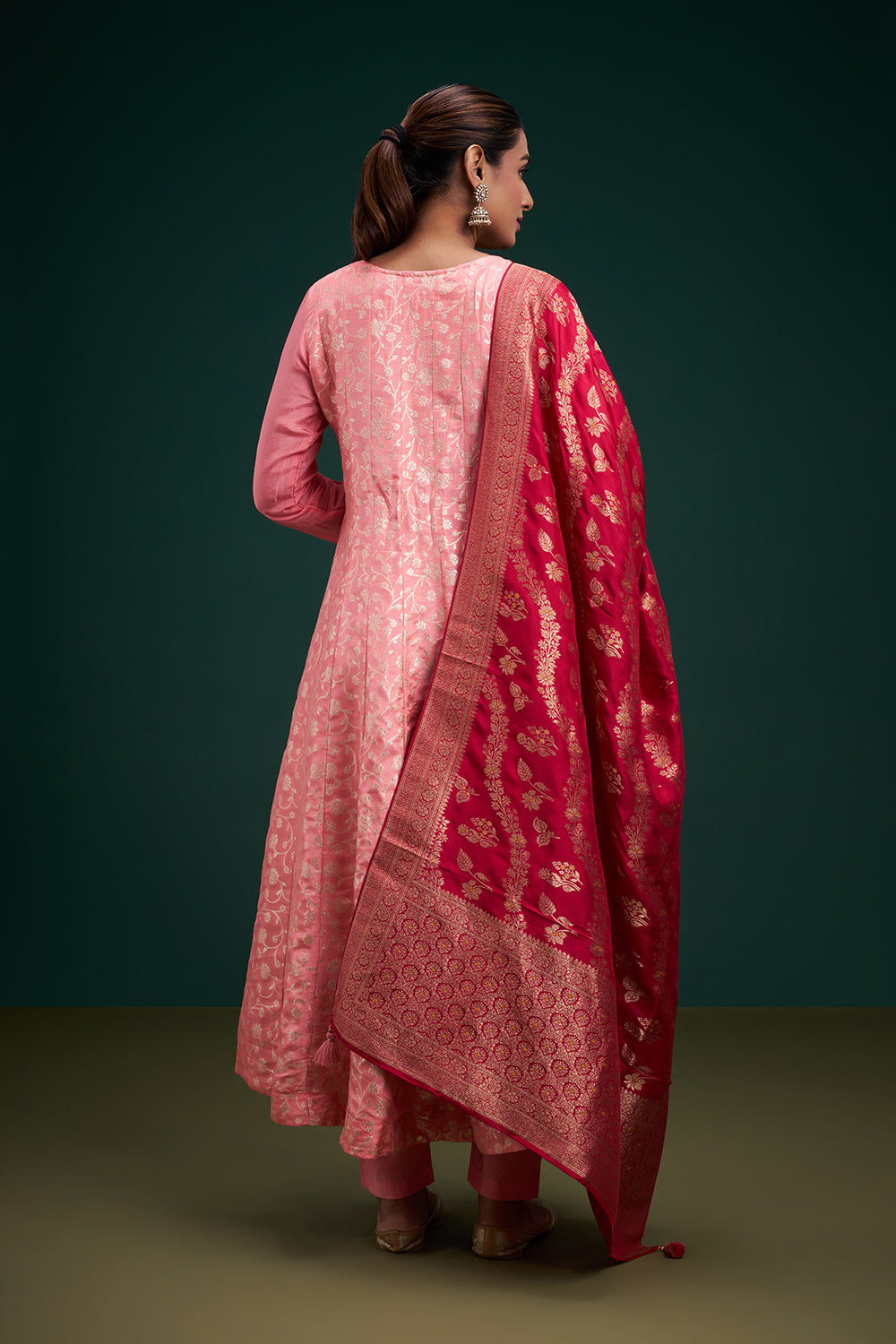 Pink Banarasi Silk Salwar Suit with Sequin Work