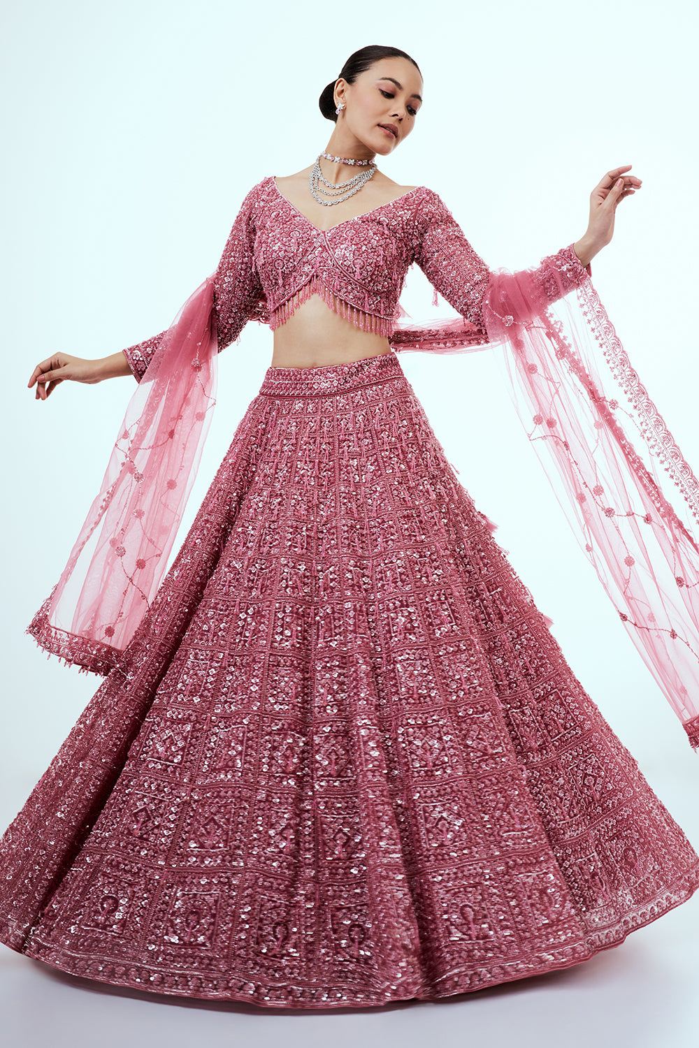 Pink Lehenga with Sequins and Bead Work