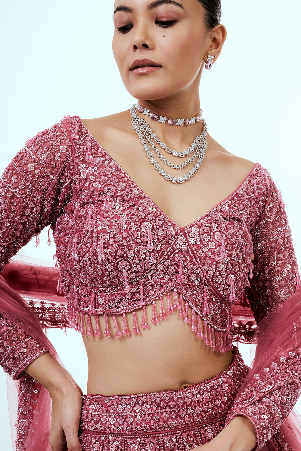 Pink Lehenga with Sequins and Bead Work