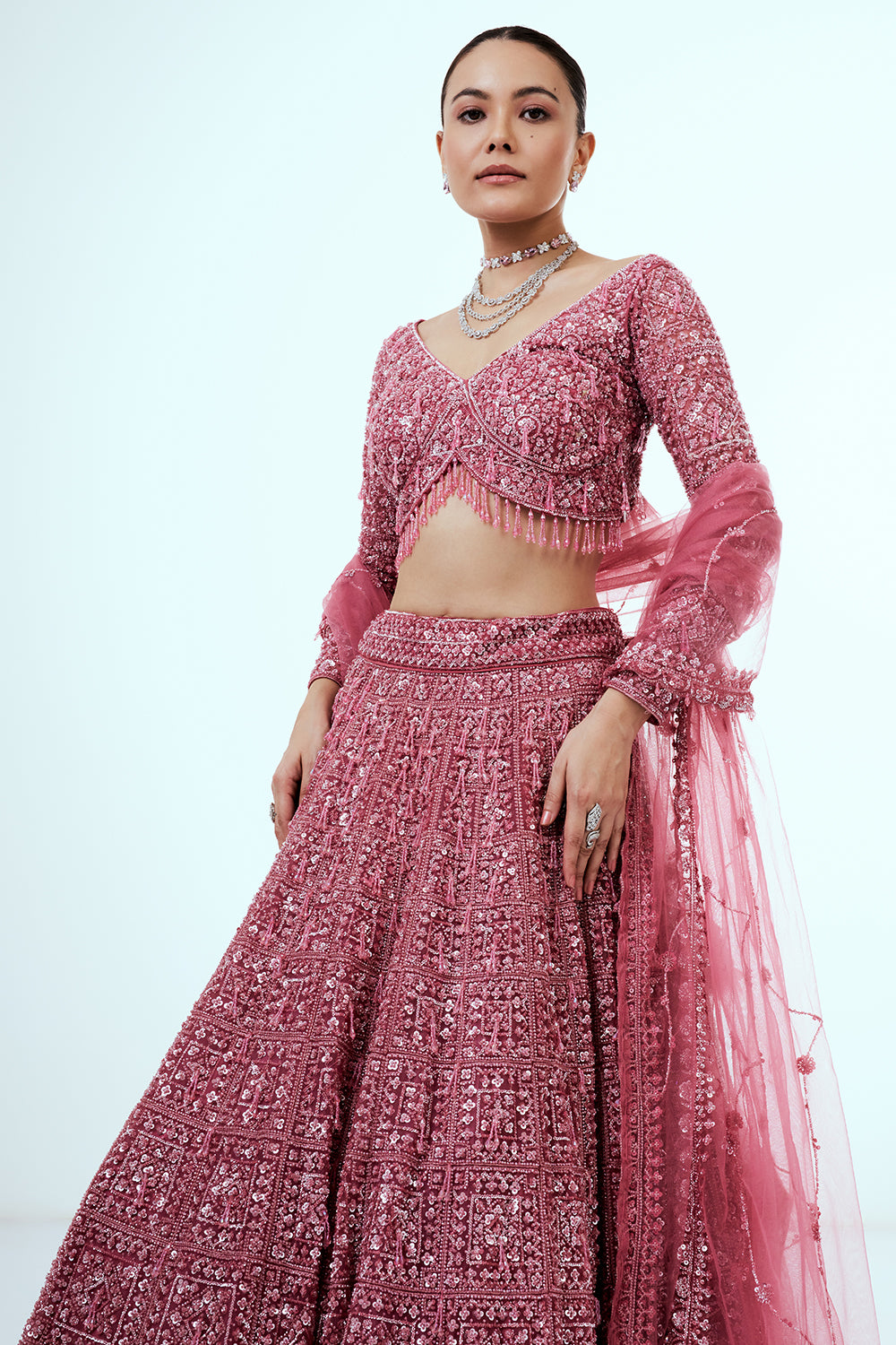 Pink Lehenga with Sequins and Bead Work