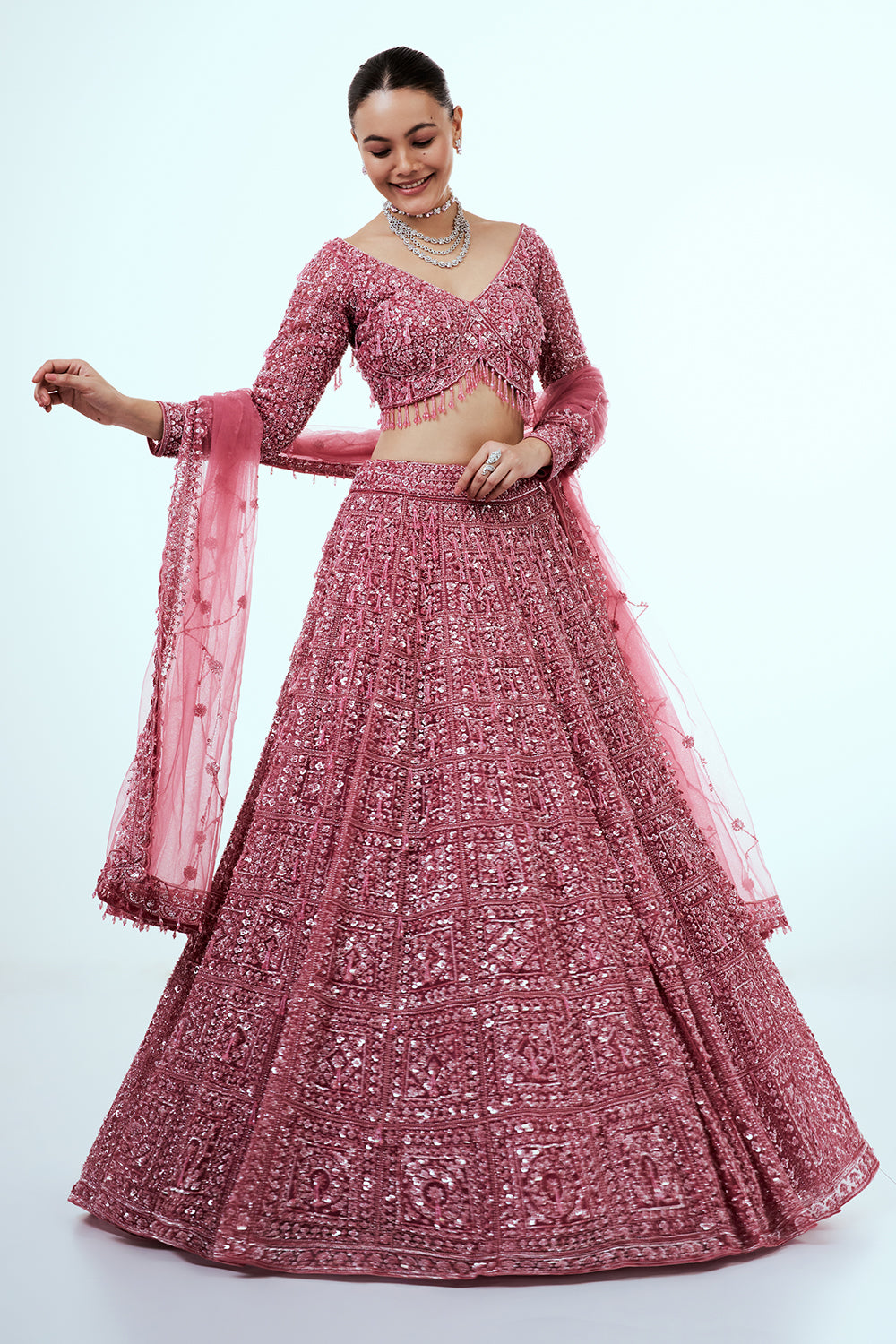 Pink Lehenga with Sequins and Bead Work