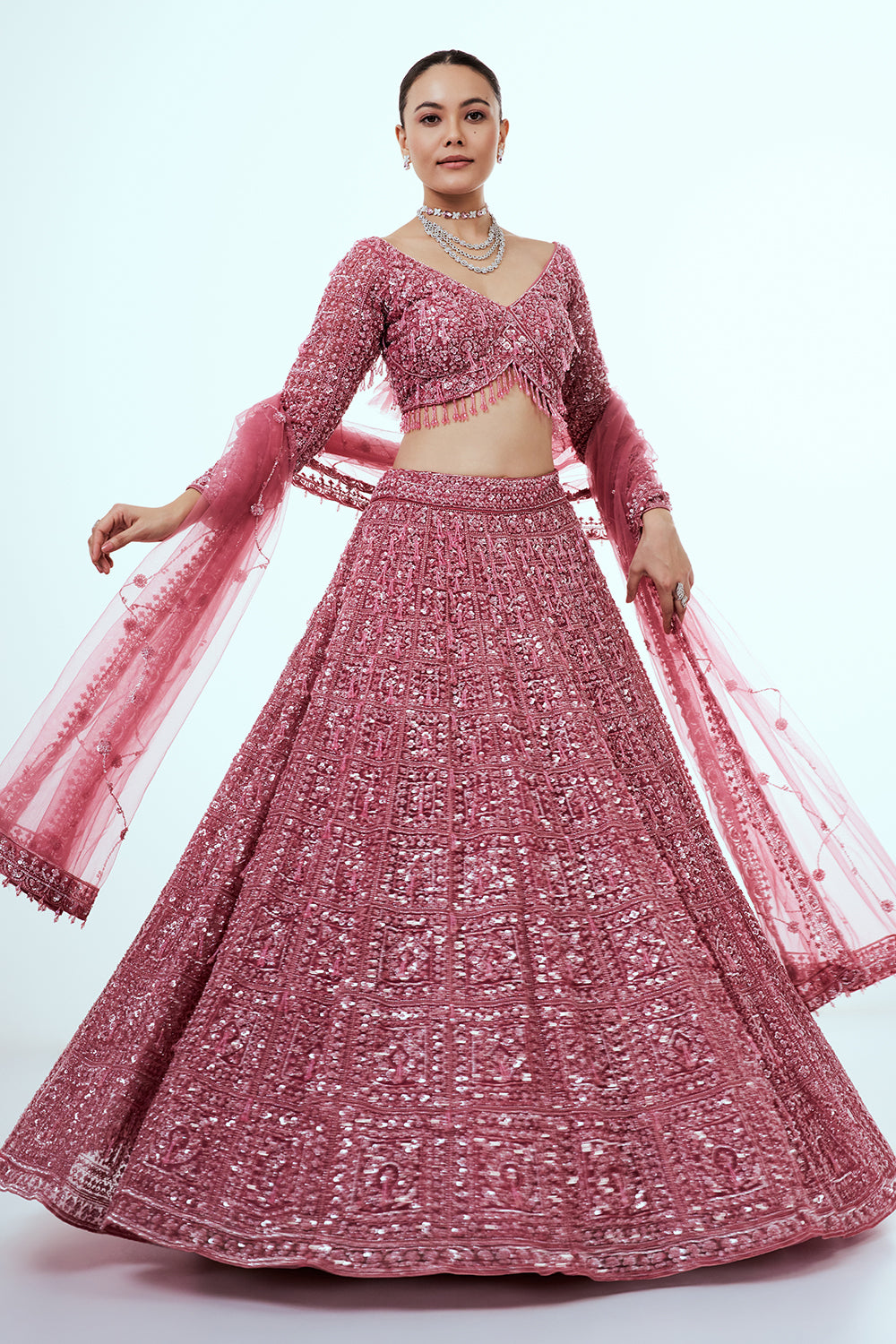 Pink Lehenga with Sequins and Bead Work